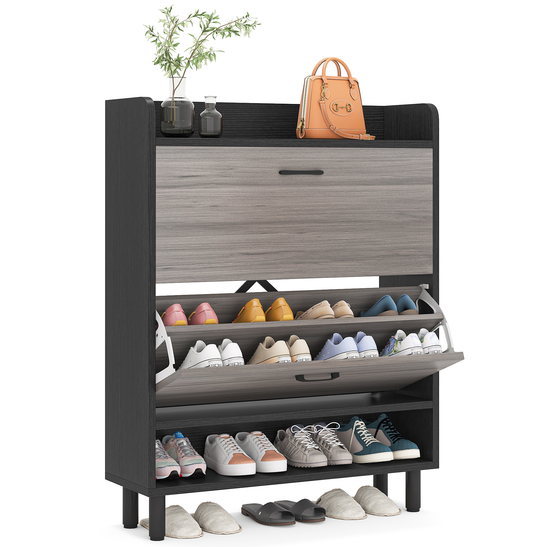 Tribesigns 24 Pairs Shoe Storage Cabinet, Tall Freestanding Shoe Rack with  8-Tier Shelves for Entryway, Black