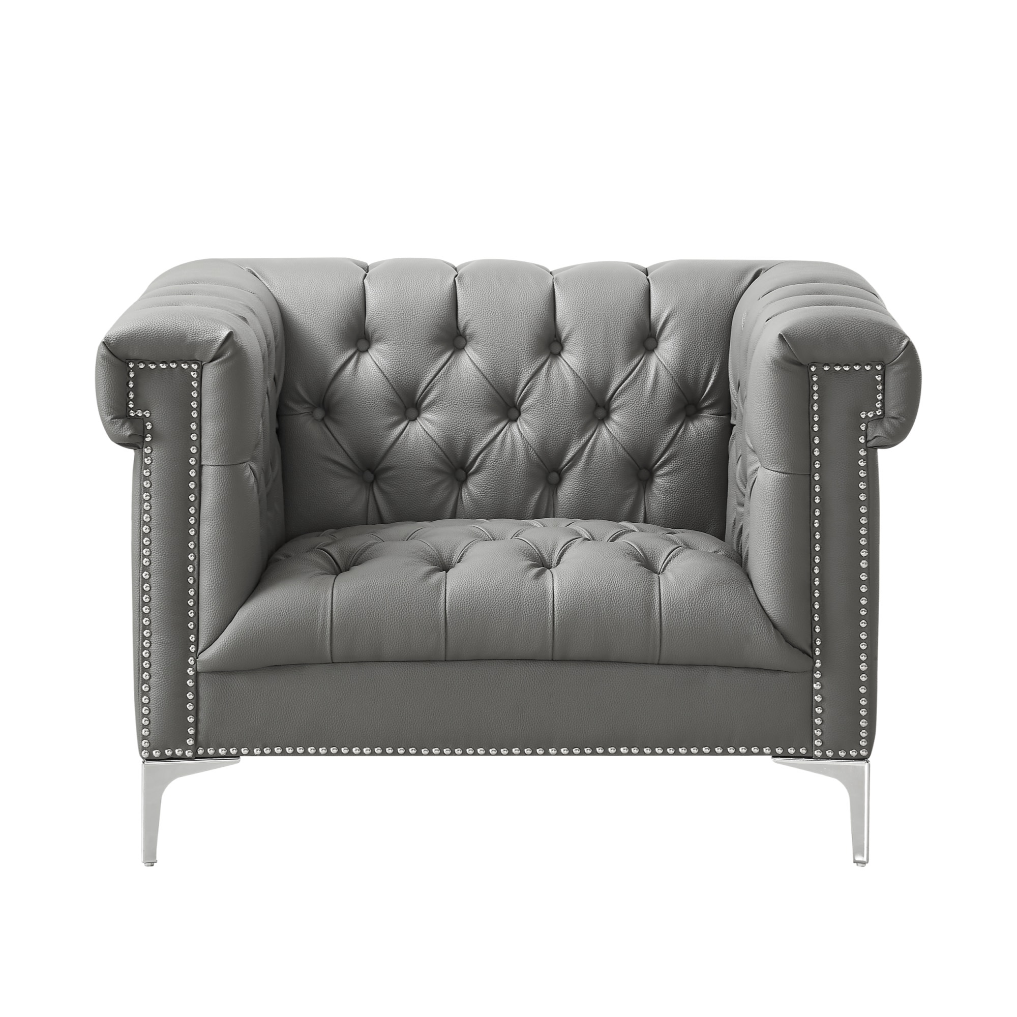 Inspired Home CC40-01GR-LS Ramona Modern Grey Faux leather Club Chair