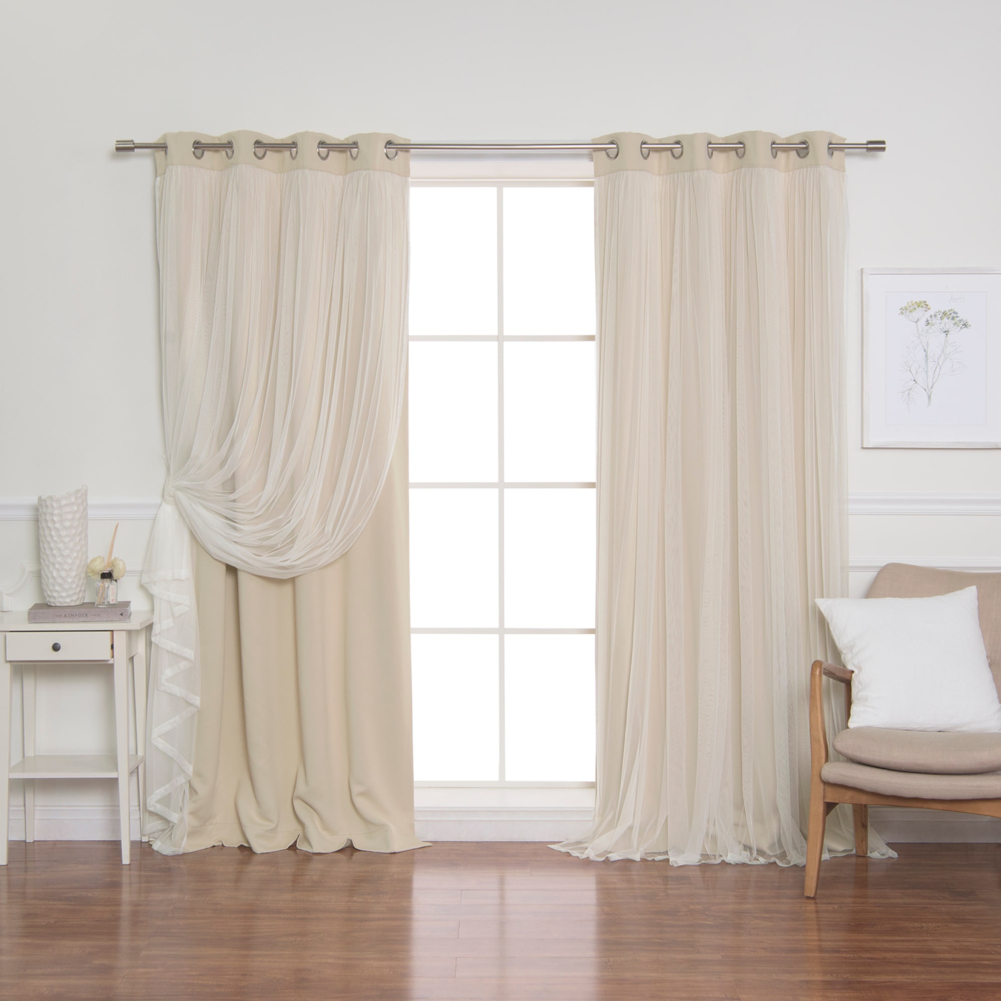 Best Home Fashion GR-MARRYME-84-BEIGE 84-Inches Beige Blackout Grommet Curtain panel pair