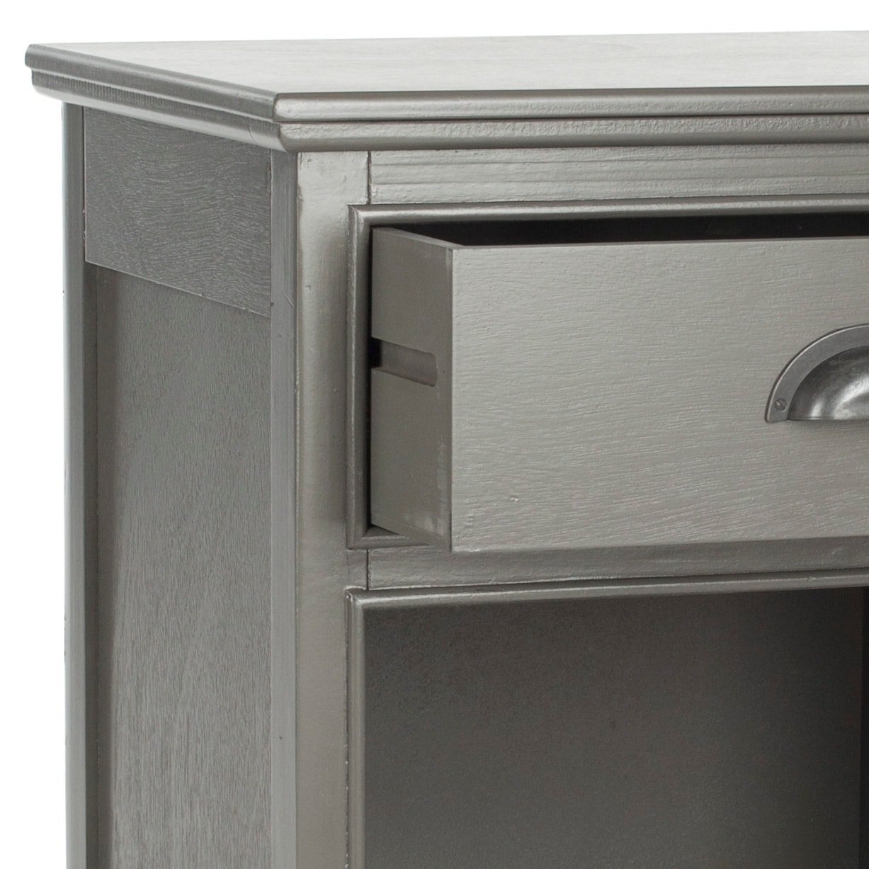 Transitional Gray Pine Wood Side Table with Storage Drawer