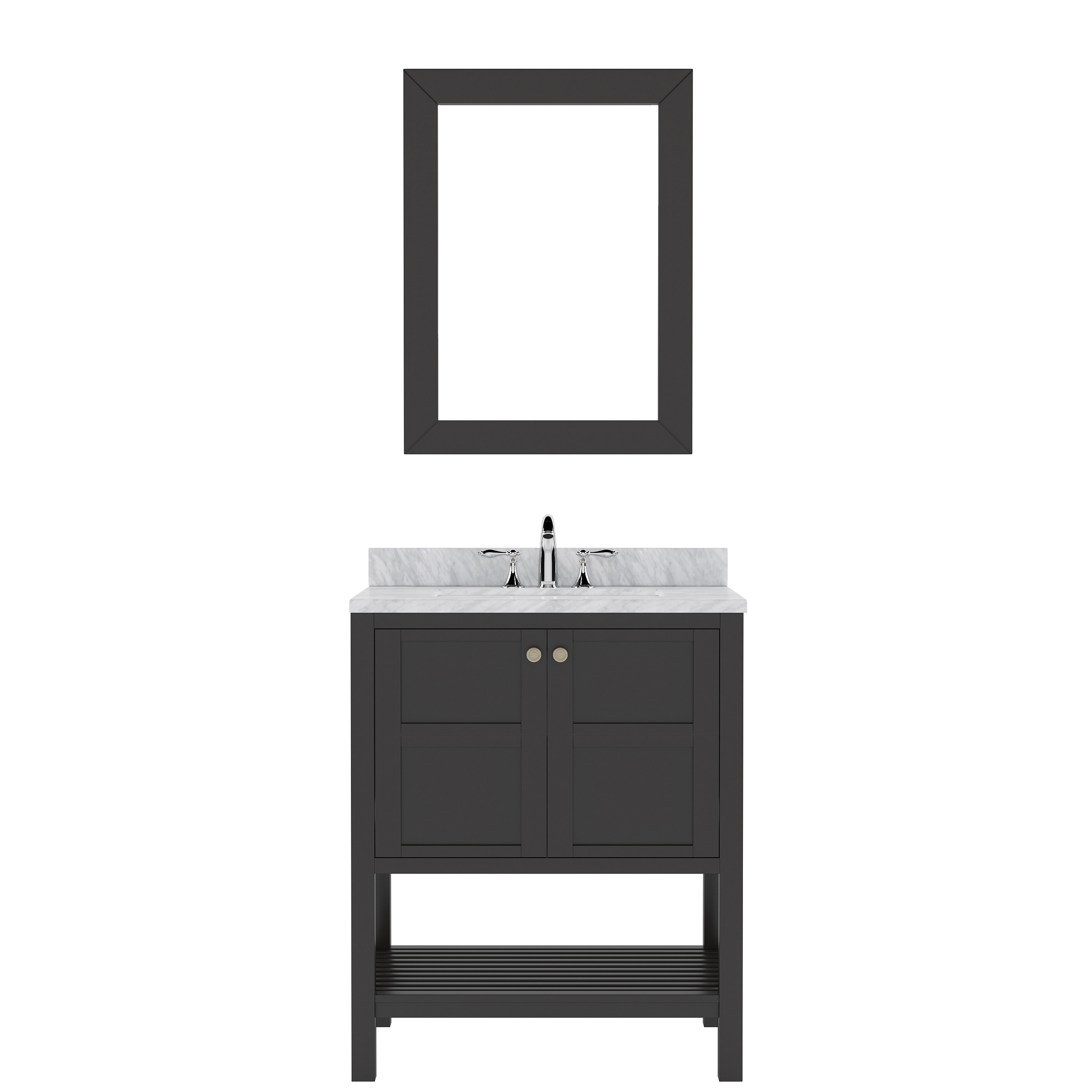 Virtu USA ES-30030-WMSQ-ES Winterfell 30-in Espresso Undermount Single Sink Bathroom Vanity with Italian Carrara White Marble Top (Mirror Included)