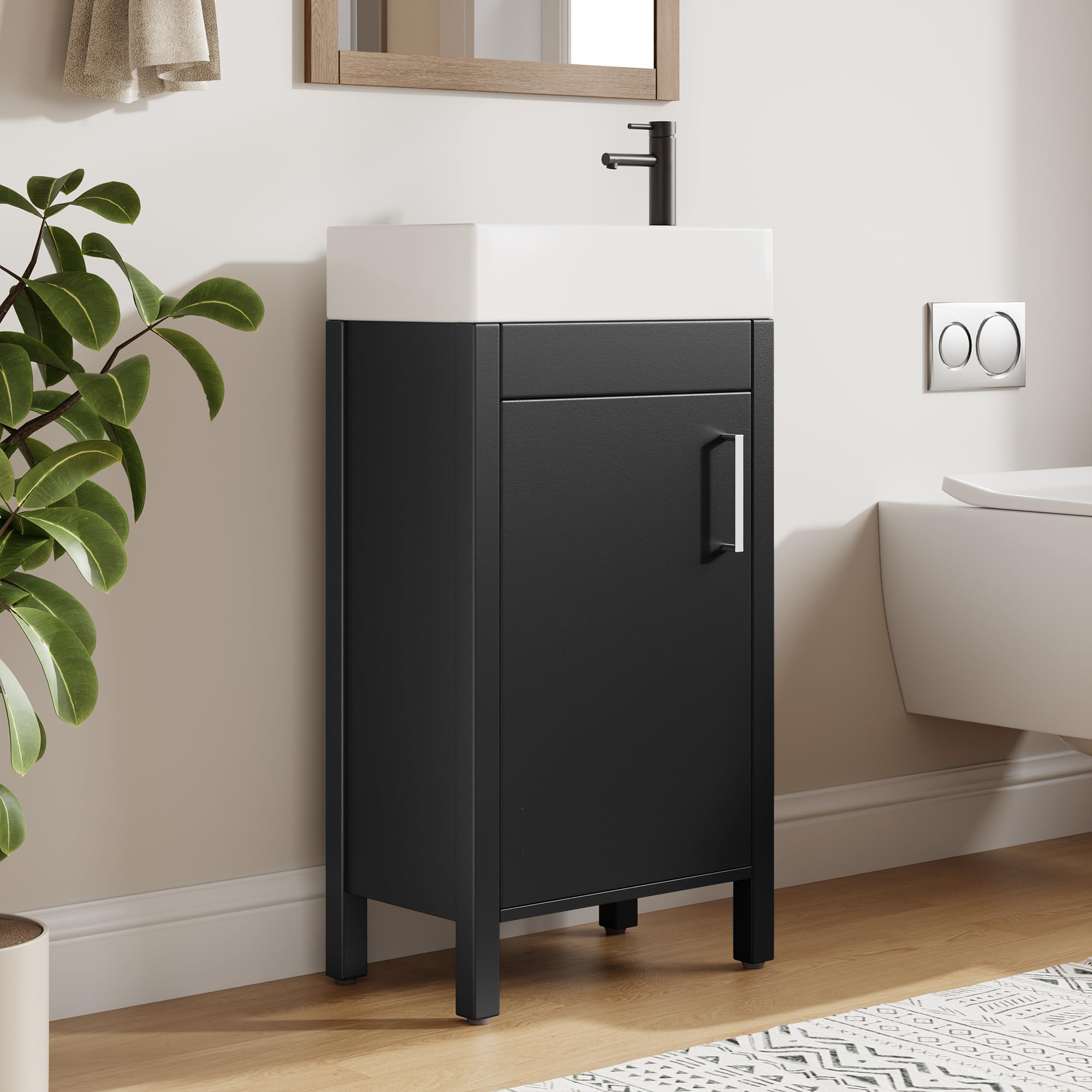 DEXSO 16 Inch Freestanding Bathroom Vanity with Sink Soft Closing Door