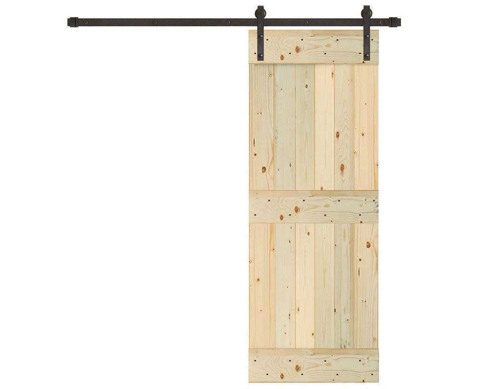 Creative Entryways UP2120-2884-10B 28-in x 84-in Unfinished Unfinished Plank Pine Wood Solid core Single Barn Door (Hardware Included)