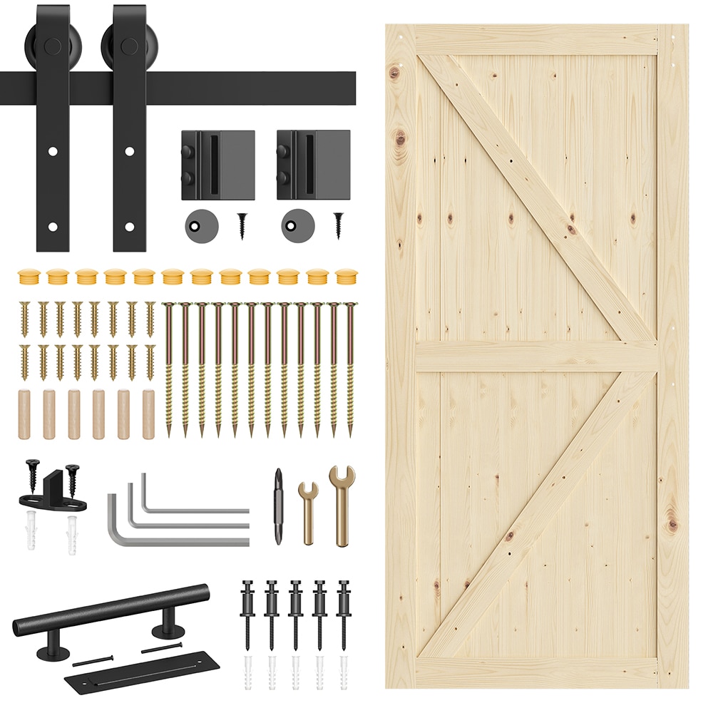 LOVMOR BD-1789005852-38 38 in. x 84 in. Sliding Barn Doors with 76 in. Hardware Kit Wood Unfinished Solid Pine Barn Doors with Track Kit