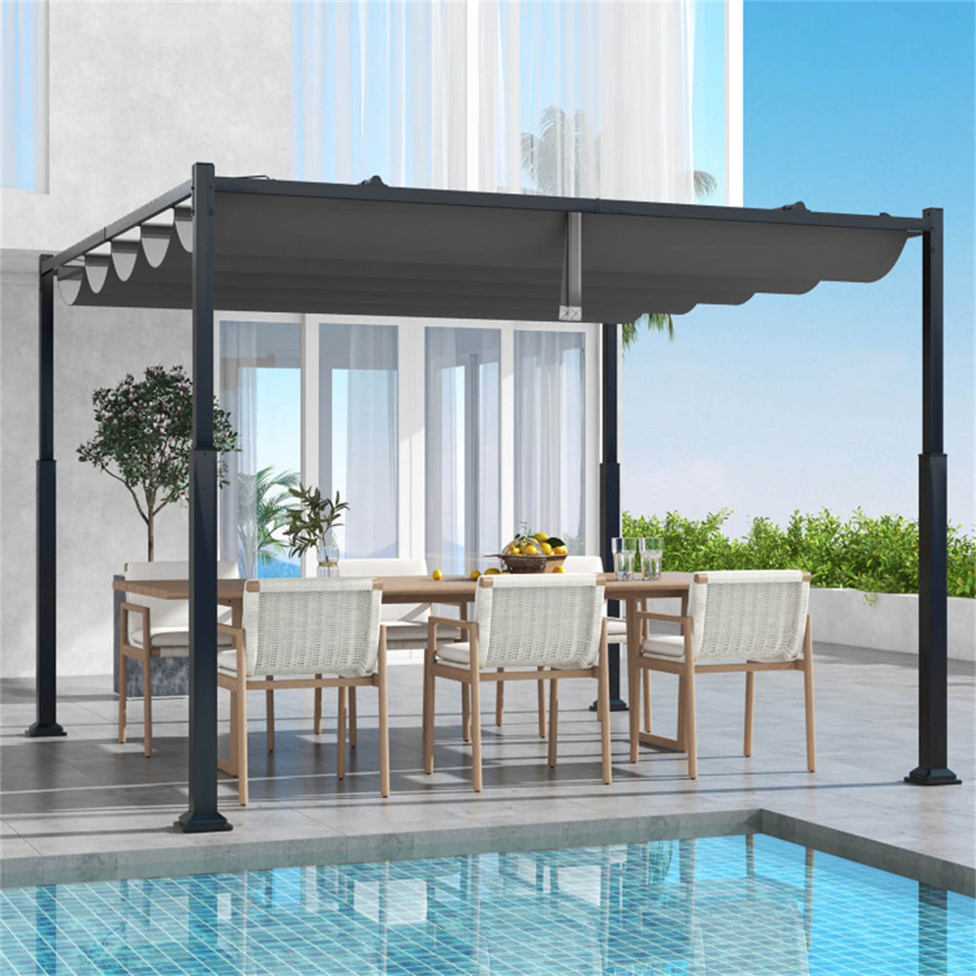 BABOOM BOM-11860GR-CO 10 x 10 Feet Outdoor Pergola 10-ft W x 10-ft L x 7-ft 6-in H Grey+Black Metal Freestanding Pergola with Canopy