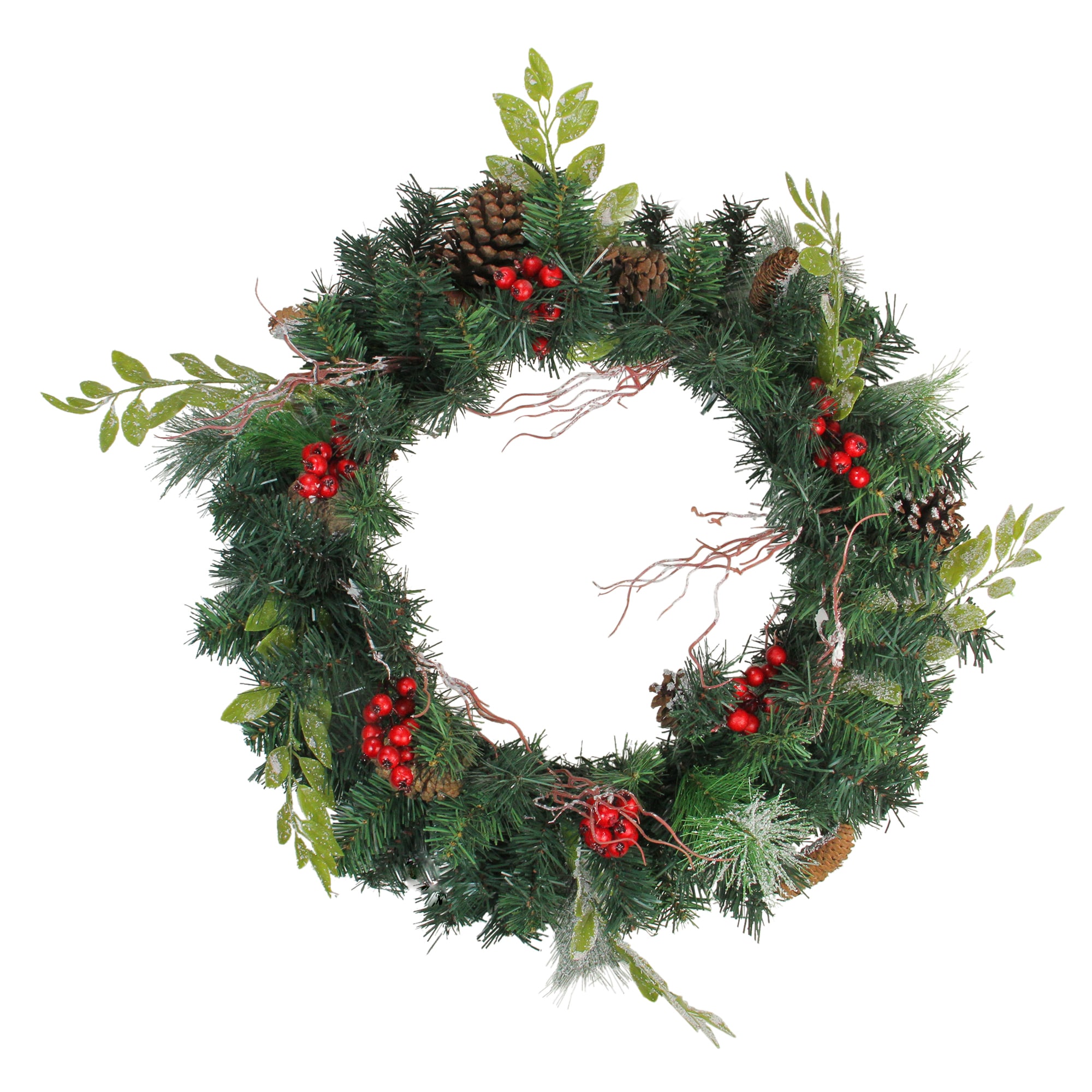 Northlight White Berry and Frosted Pine Christmas Wreath, 28-Inch, Unlit