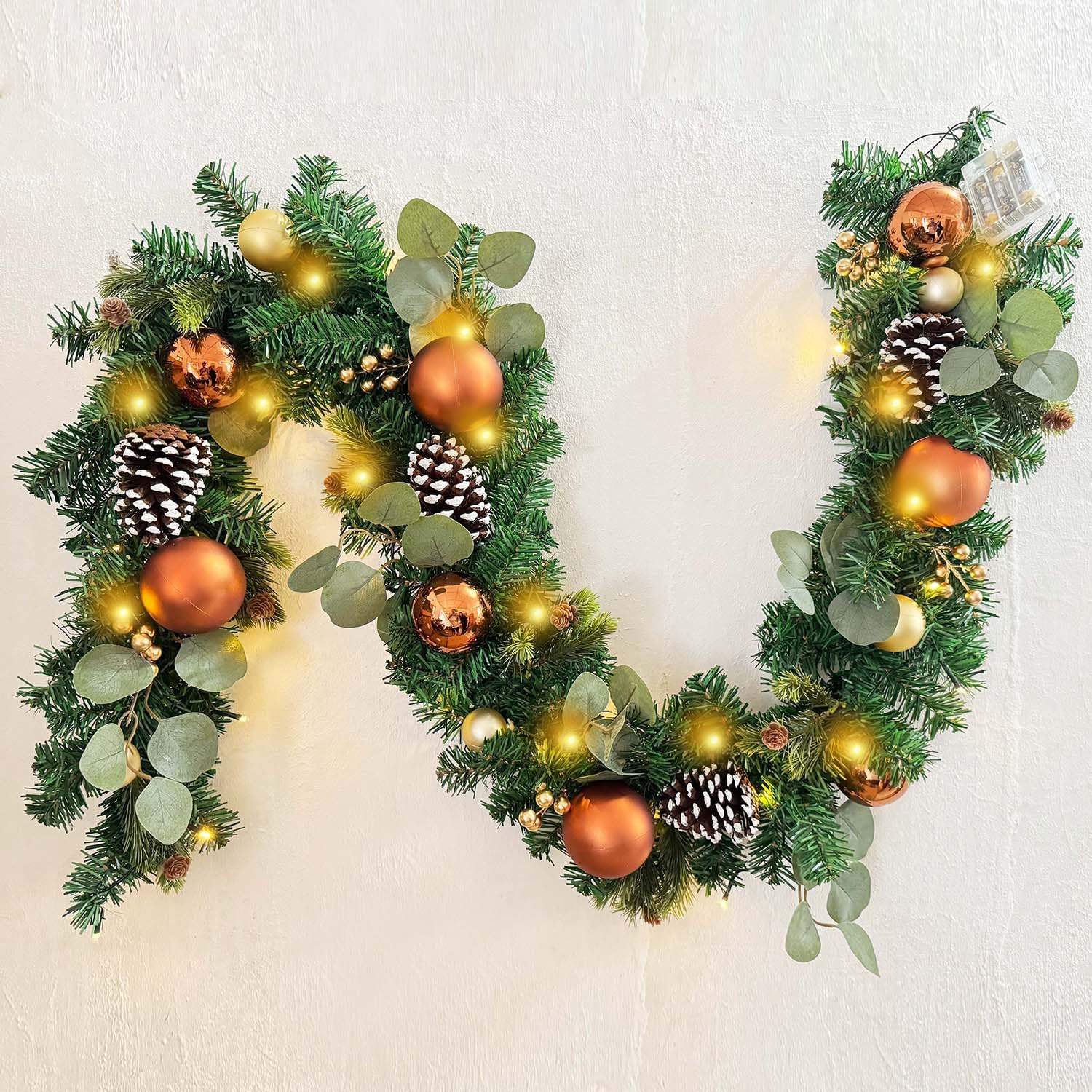 AKSCYZM 6 ft 72 Inch Pre Lit Christmas Garland with Copper Gold Ball Ornaments and 30 LED Lights power cell Operated for Indoor Outdoor #LAK0818K1685