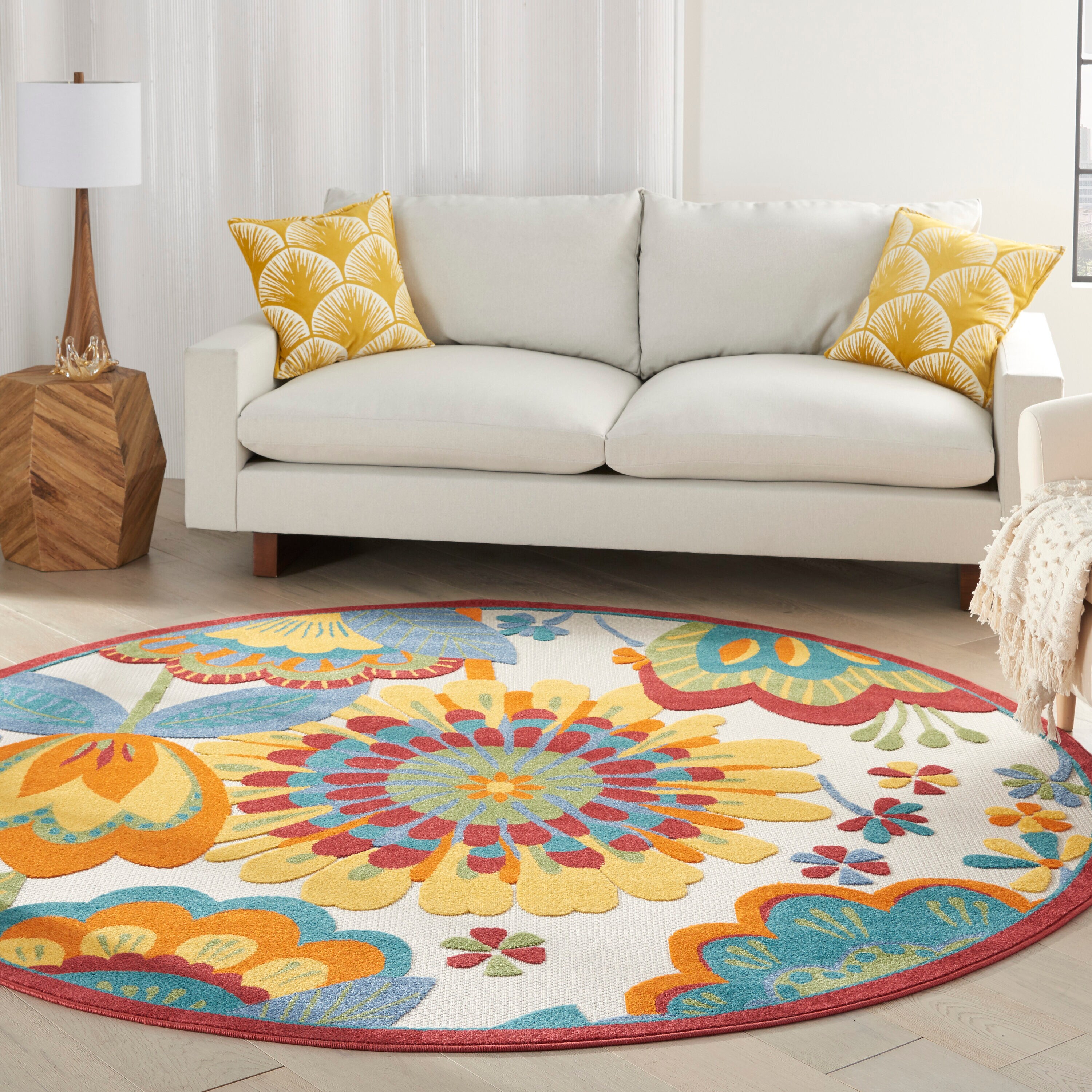Nourison 99446829047 Aloha 8 x 8 (ft) Loomed Polypropylene Multicolor Round Indoor/Outdoor Floral/Botanical Area rug