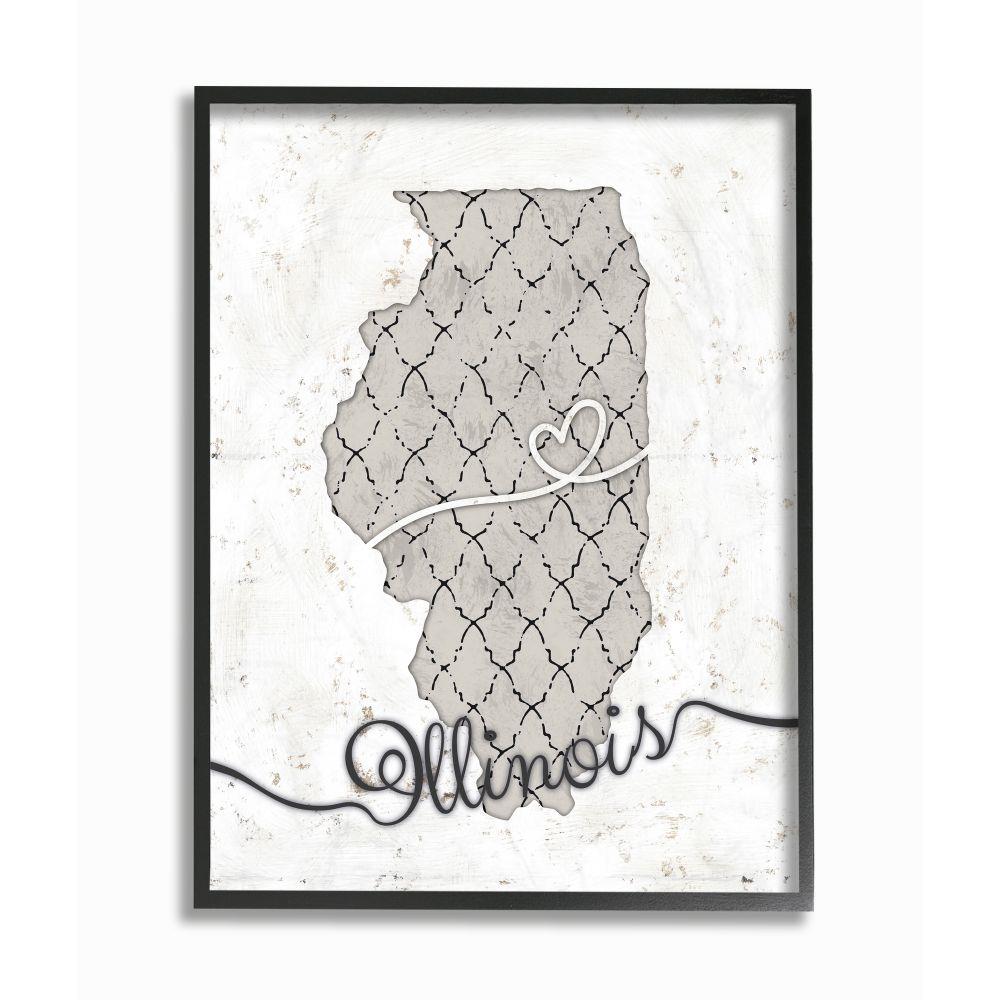 Stupell Industries CW-1685-FR-24X30 Illinois Patterned Grey Us State Design Ziwei Li Framed 30-in H x 24-in W Abstract Print