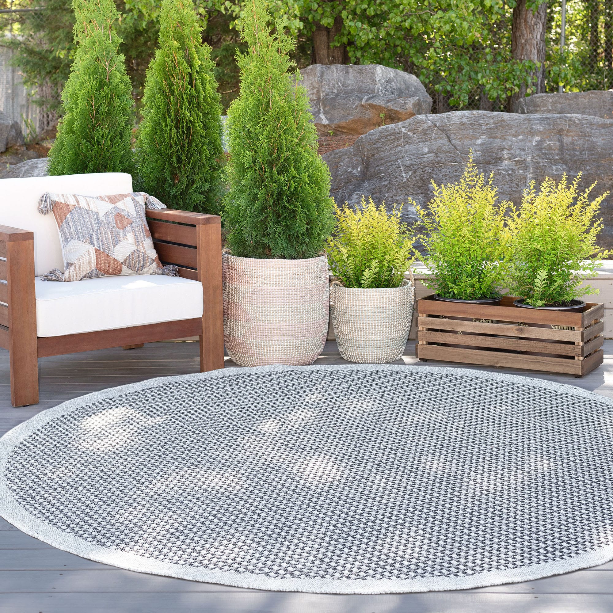 Tayse DEN1004 6RND Denver 6 x 6 (ft) Loomed Polypropylene Light Gray Round Indoor/Outdoor Area rug