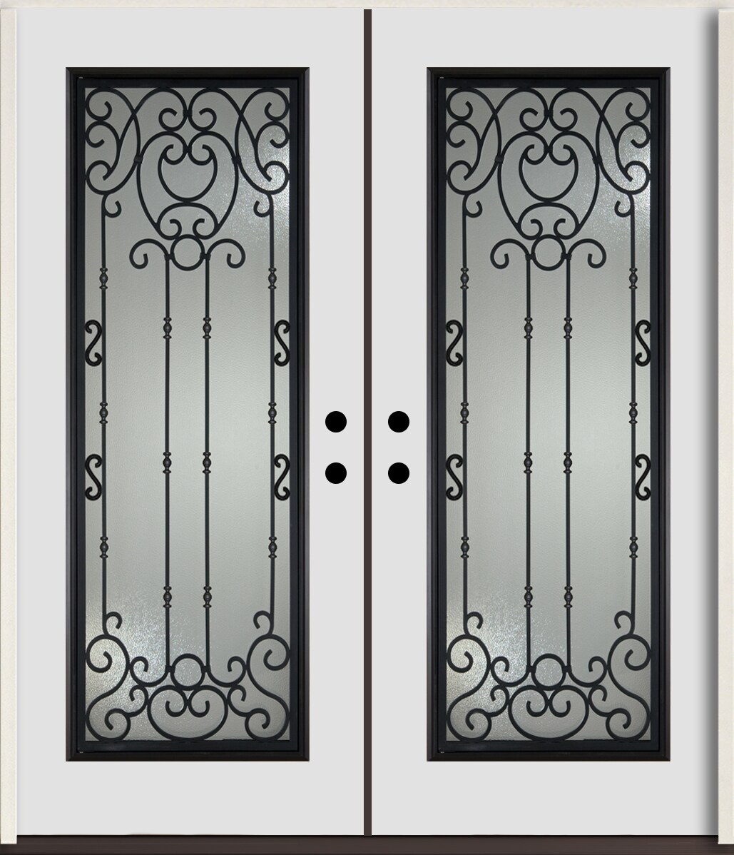 RELIABILT LO963932 Belle Meade 72-in x 80-in x Fiberglass Full lite Left-hand inswing Arctic White Paint Painted Prehung Double Front Door Insulating core