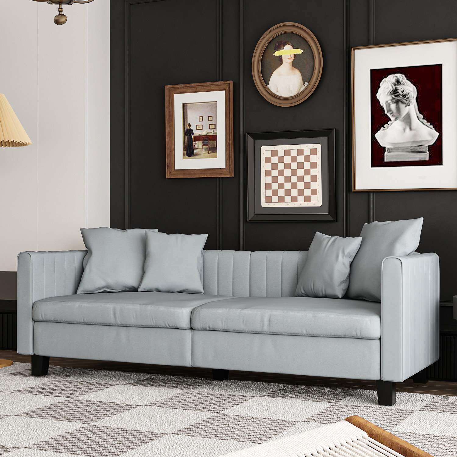 FUFU&GAGA KF020344-03+04 85.2-in Modern Gray Cotton Sofa