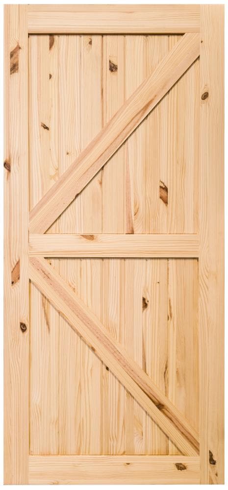Unfinished Pine Wood Single Barn Door, Yellow Sliding Barn Door
