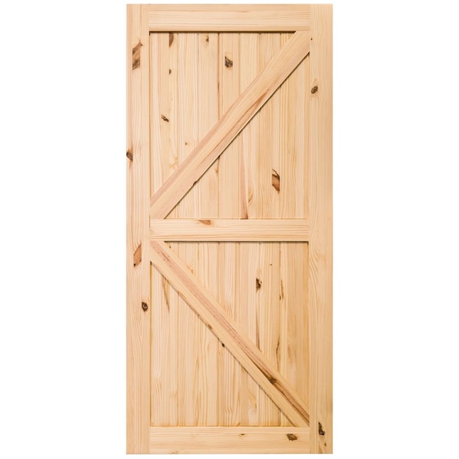 Unfinished Pine Wood Single Barn Door, Yellow Sliding Barn Doors