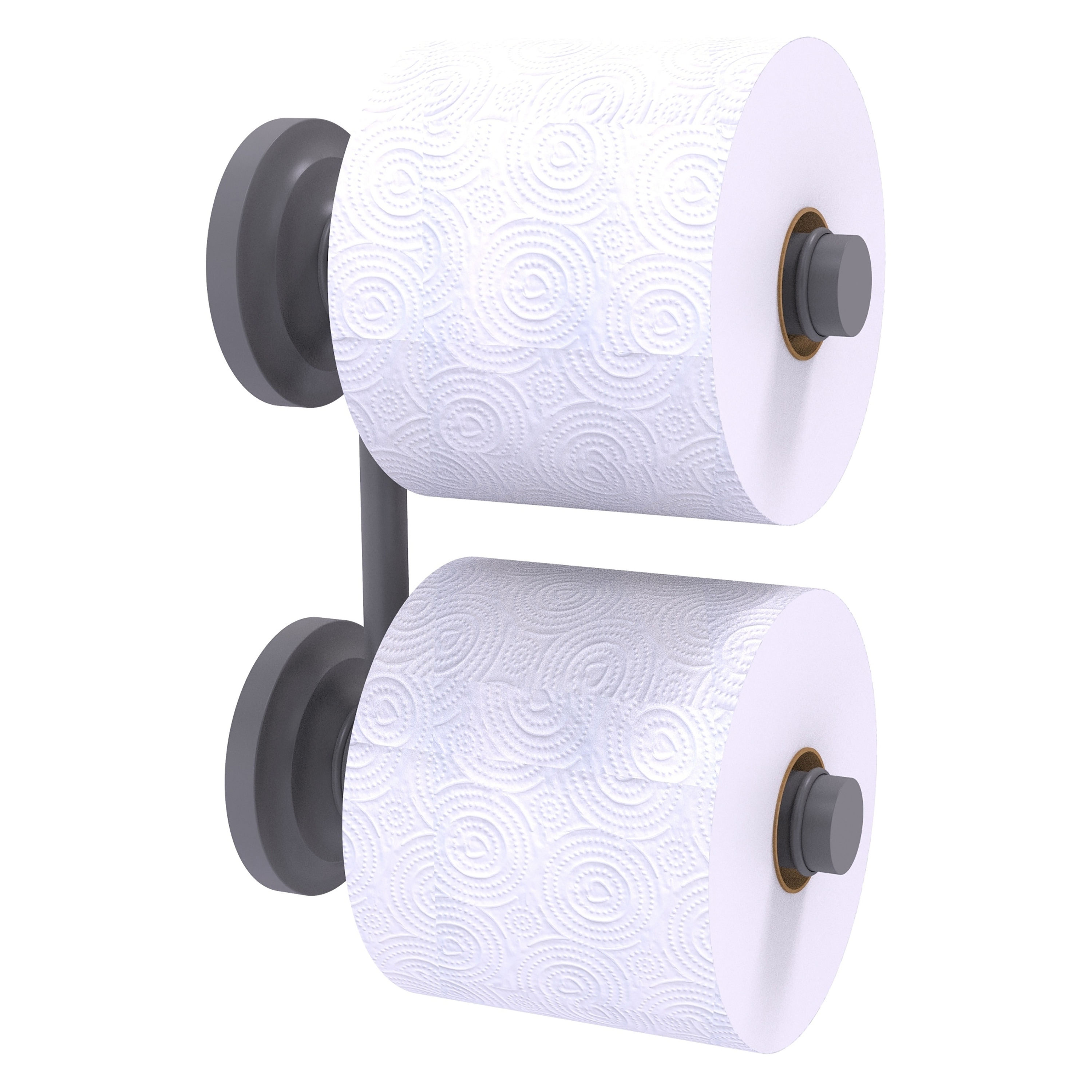 Allied Brass QN-24-RR-2-GYM Que New Matte Gray Wall mount Double post Toilet Paper Holder 2 -Rolls with Storage