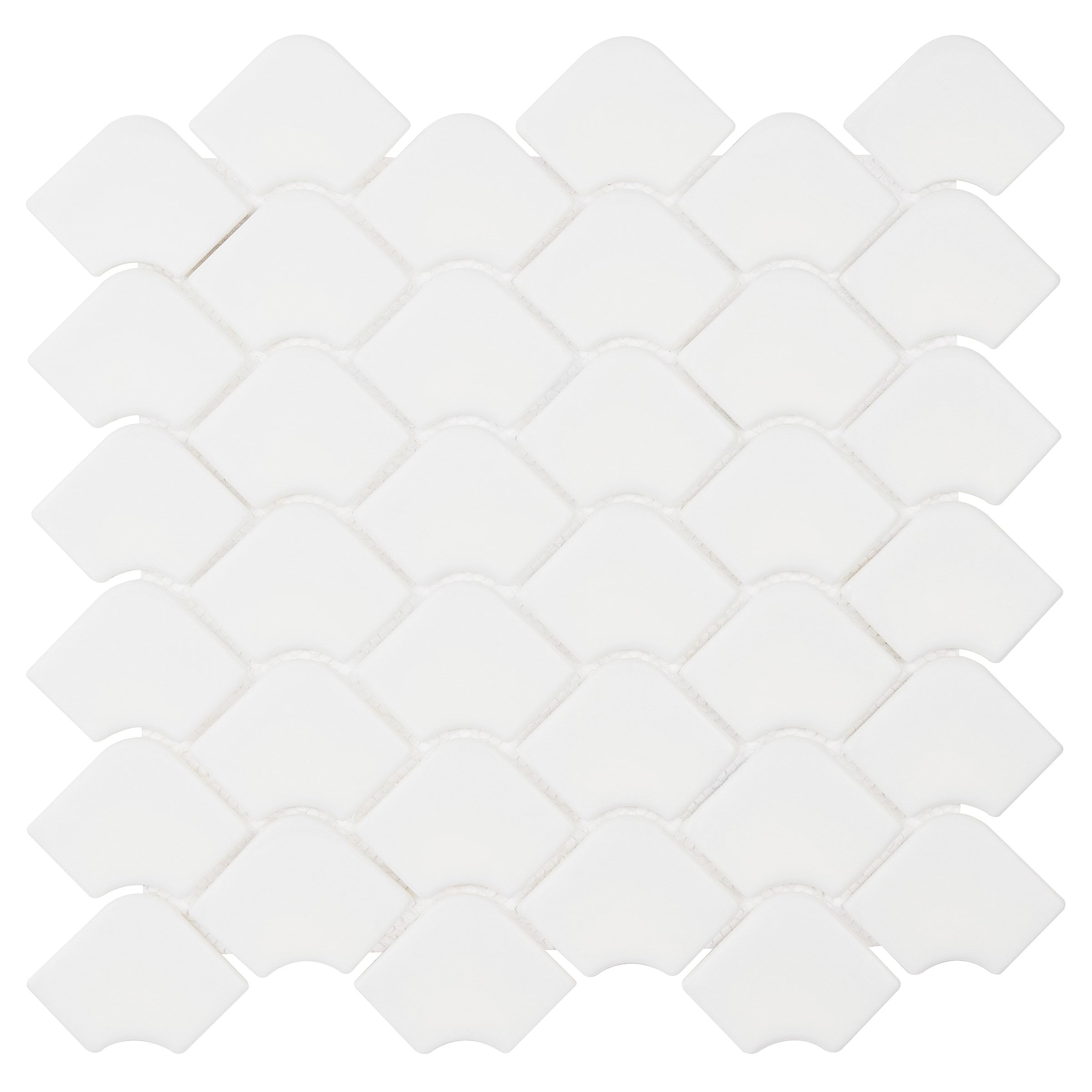 Artmore Tile EXT3RD109202 Amo White 6.27 in. x 6.57 in. Matte Glass Wall Fishscale Mosaic Tile Sample