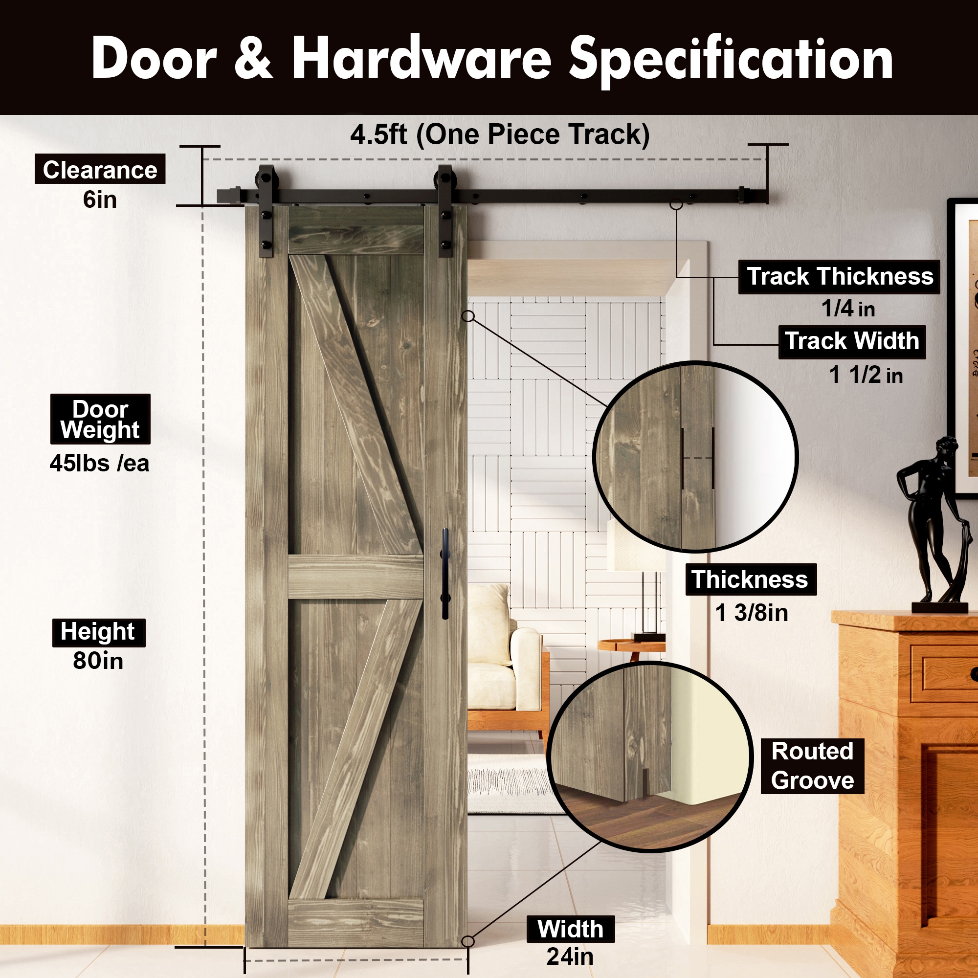 HOMACER YT1TGH054C-2480F-GR Barn-Doors - View #2
