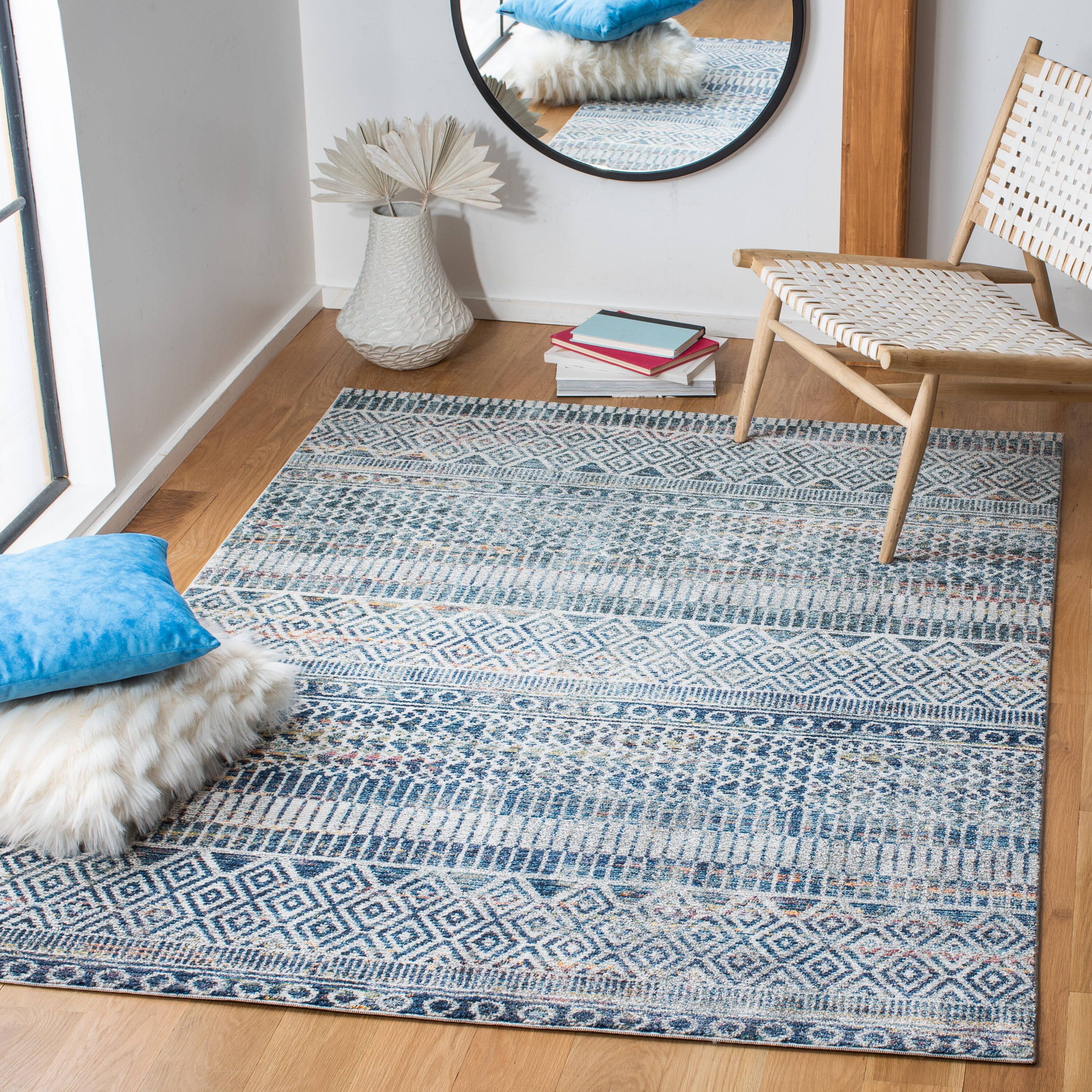 Crystal 736A Ivory Blue 4 x 6 Rectangular Area rug