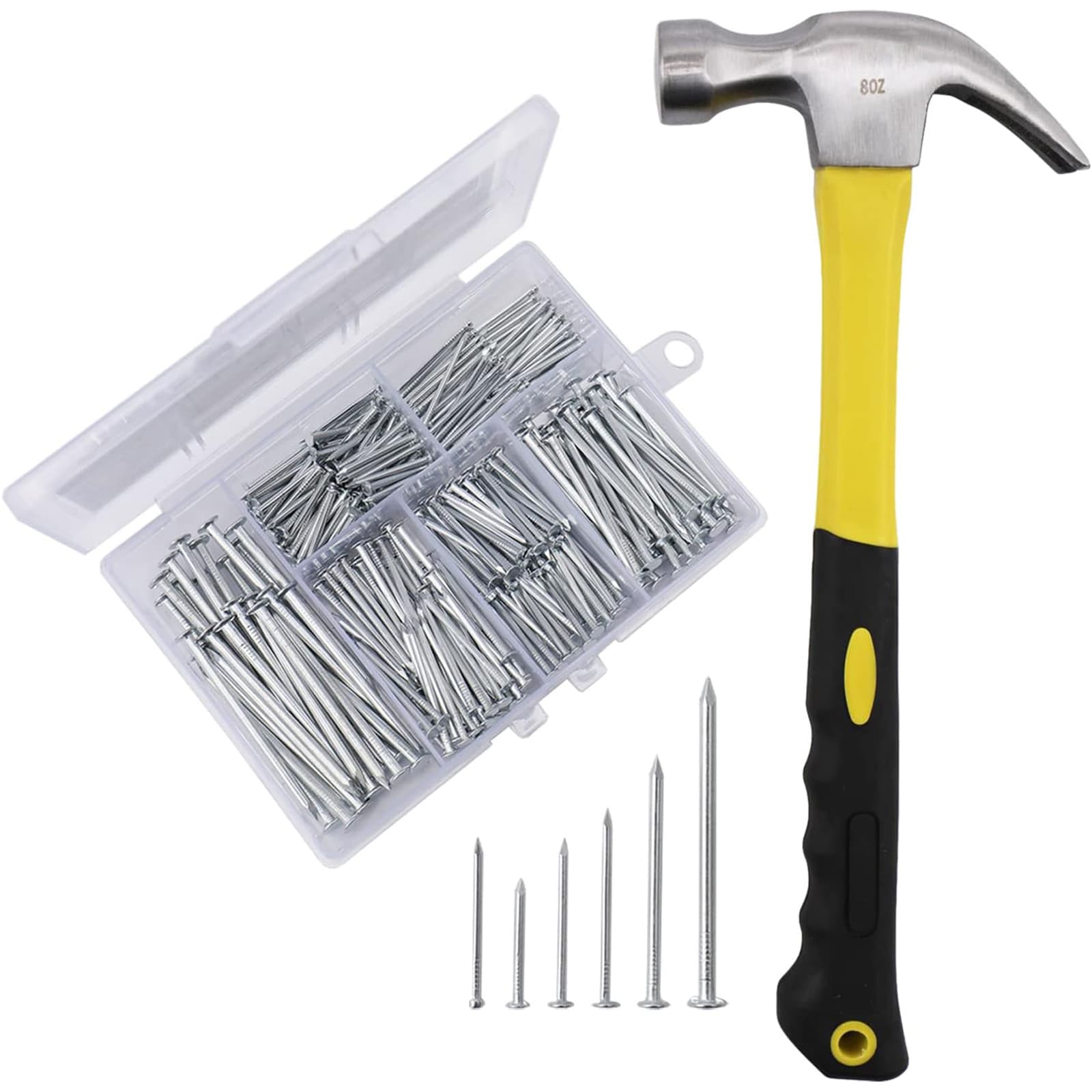 Etokfoks 376pcs Hardware Assortment Kit with 2 in Nails and 8 oz Claw Hammer for Pictures and Wood #LETUN3I5T