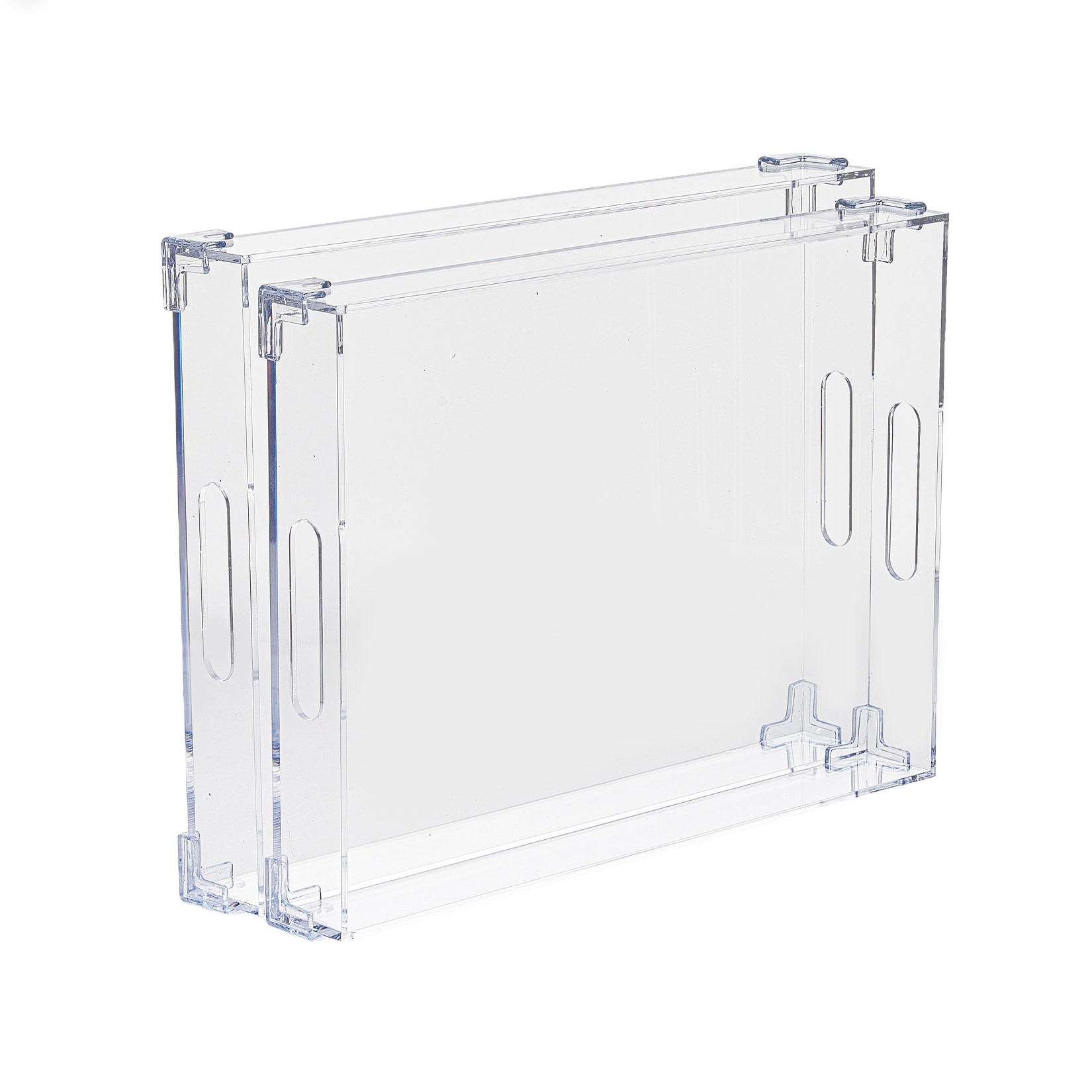 Garvee Set of 2 Clear Acrylic Serving Trays with Handles - 16 x 12 in and 15.2 x 11.2 in Rectangular Platters for Kitchen Dining Parties and Entertaining Guests