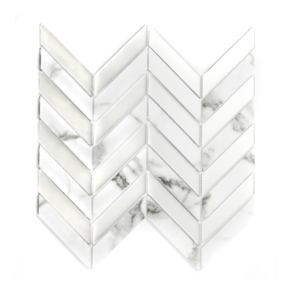 Abolos LWSFOB0208-EW Nature White 12-in x 12-in Multi-finish Glass Marble look Hexagon Mosaic Wall Tile ( 17.2-sq ft Carton )