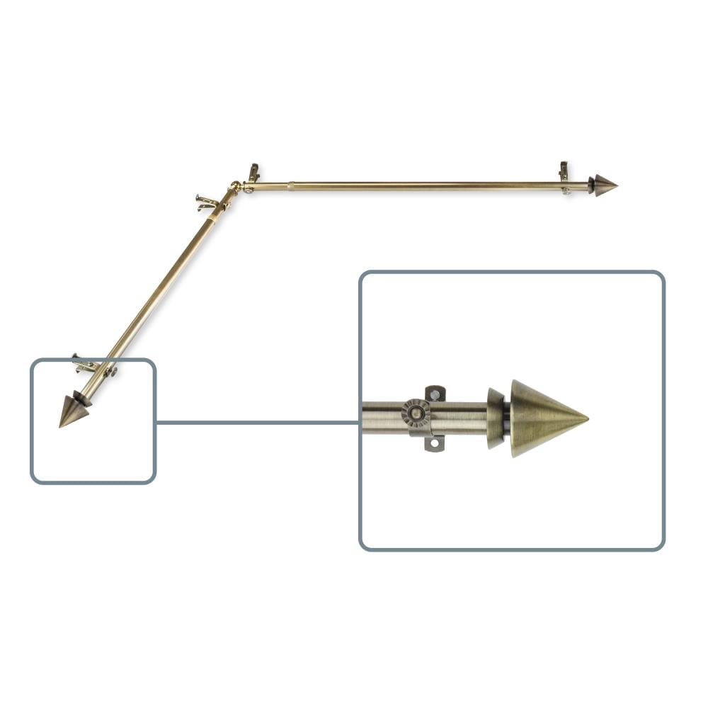 Hart & Harlow L4865-994CR Pyramid 13/16-in#65279 120-in to 170-in Antique brass Steel Corner curtain rod with Finials