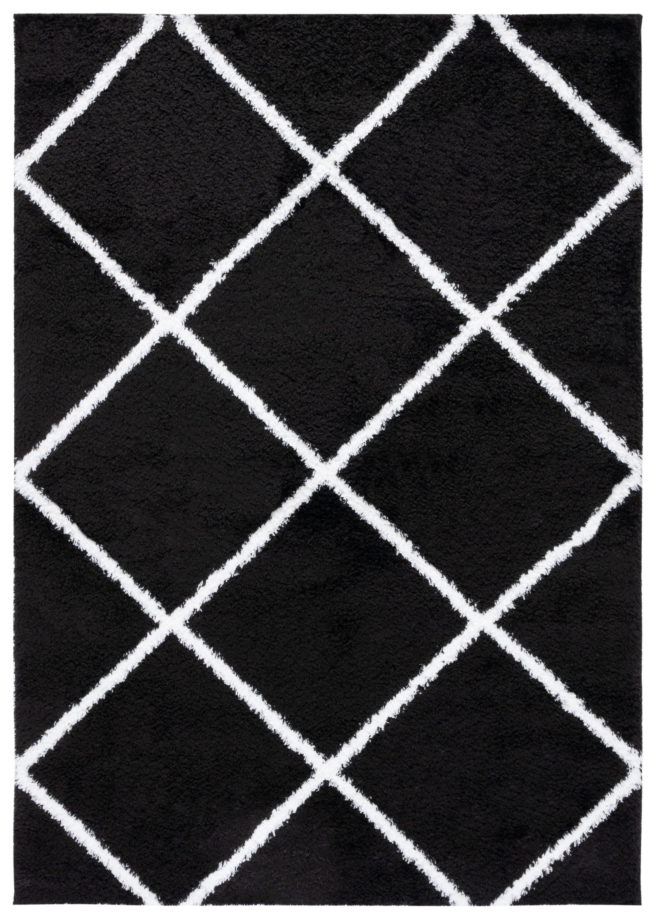 Black and White Geometric Shag Area Rug 6'7" x 8'7"