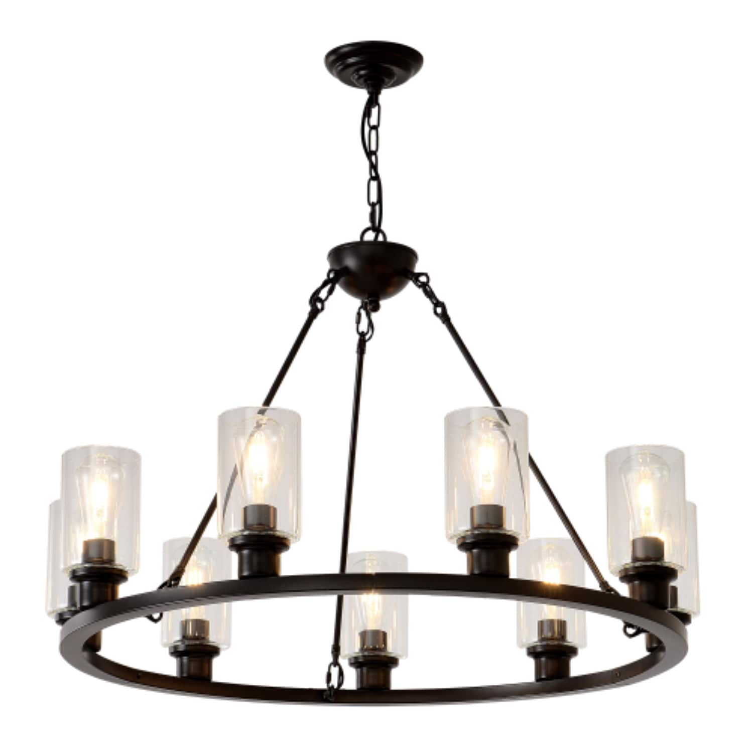 ZHLLMQ 9-Light Matte Finished Farmhouse Clear Glass Metal Chandelier