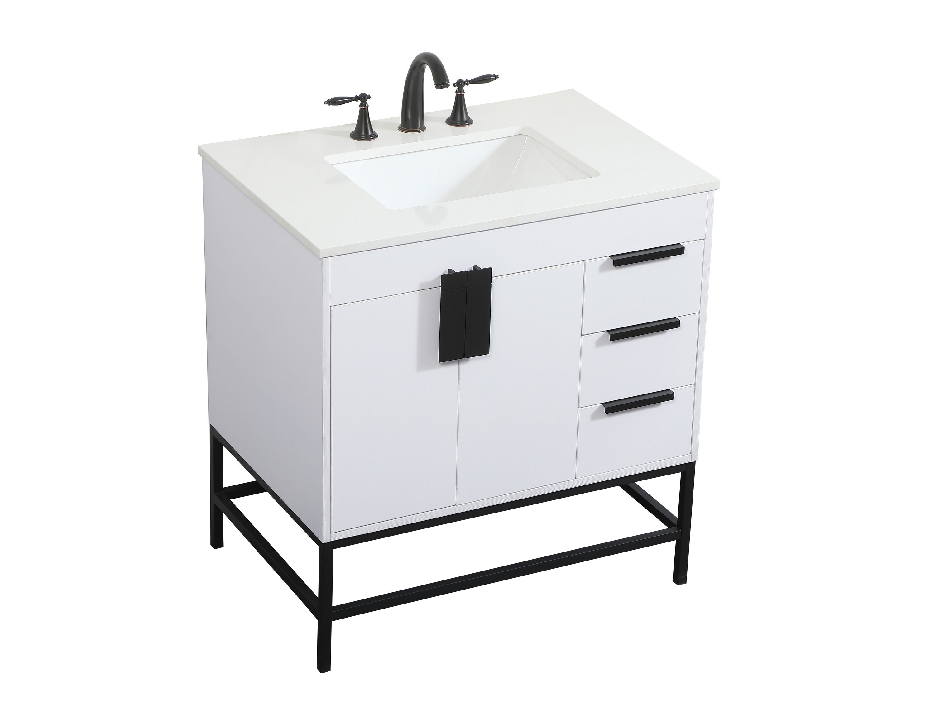 Eugene 32" White MDF Bathroom Vanity with Quartz Top