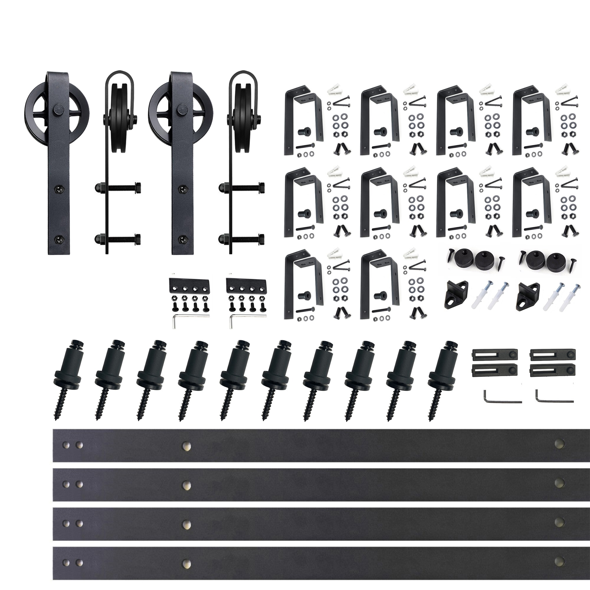 HOMACER 108-in Rustic Black Indoor Top Mount Double Bypass Barn Door Hardware Kit DZ4TGH108C Sansujyuku sansujyuku.com