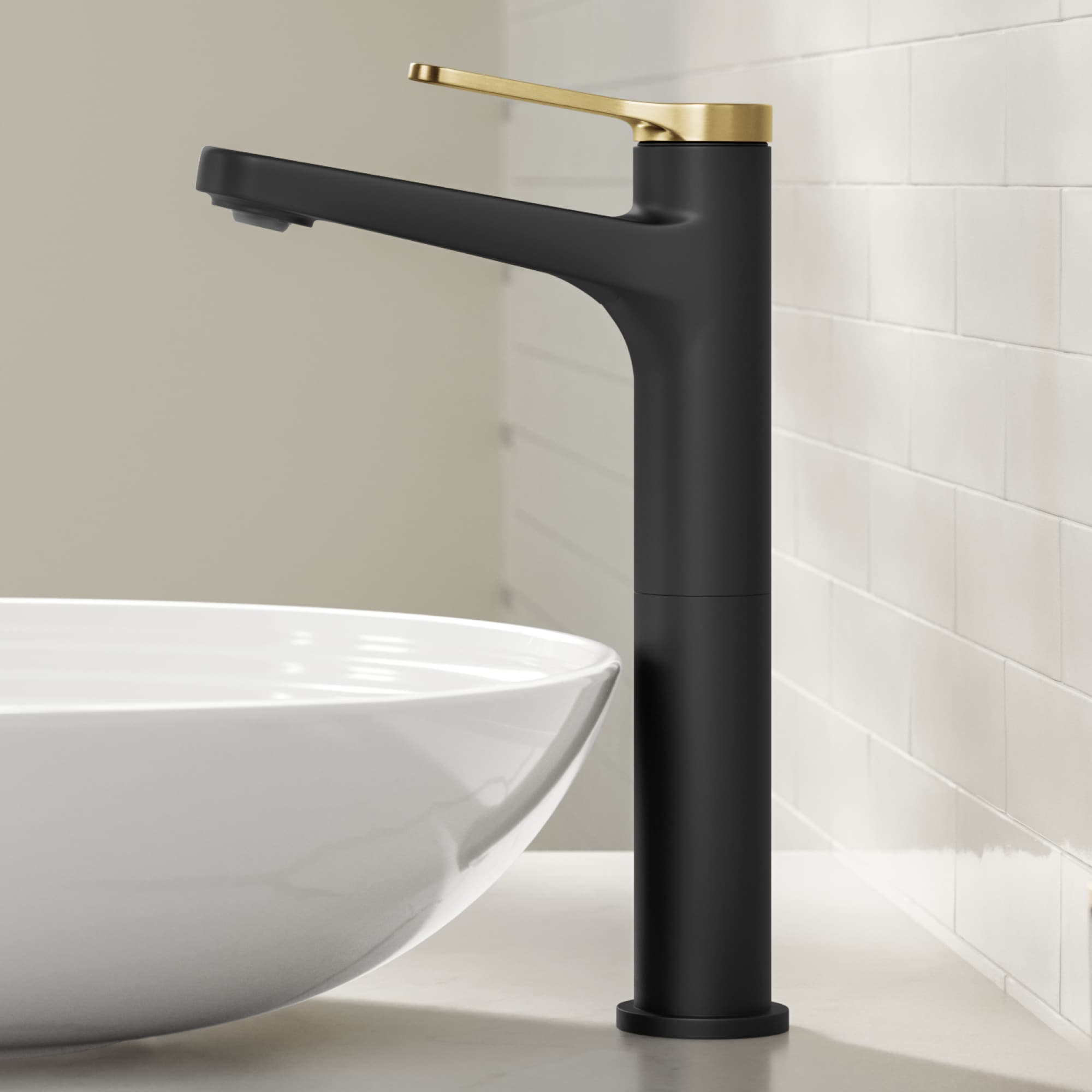 Kraus KVF-1410SFBBMB Indy Spot Free Brushed Brass/Matte Black Vessel 1-handle WaterSense Low-arc Commercial/Residential Handle Bathroom Sink Faucet with Drain