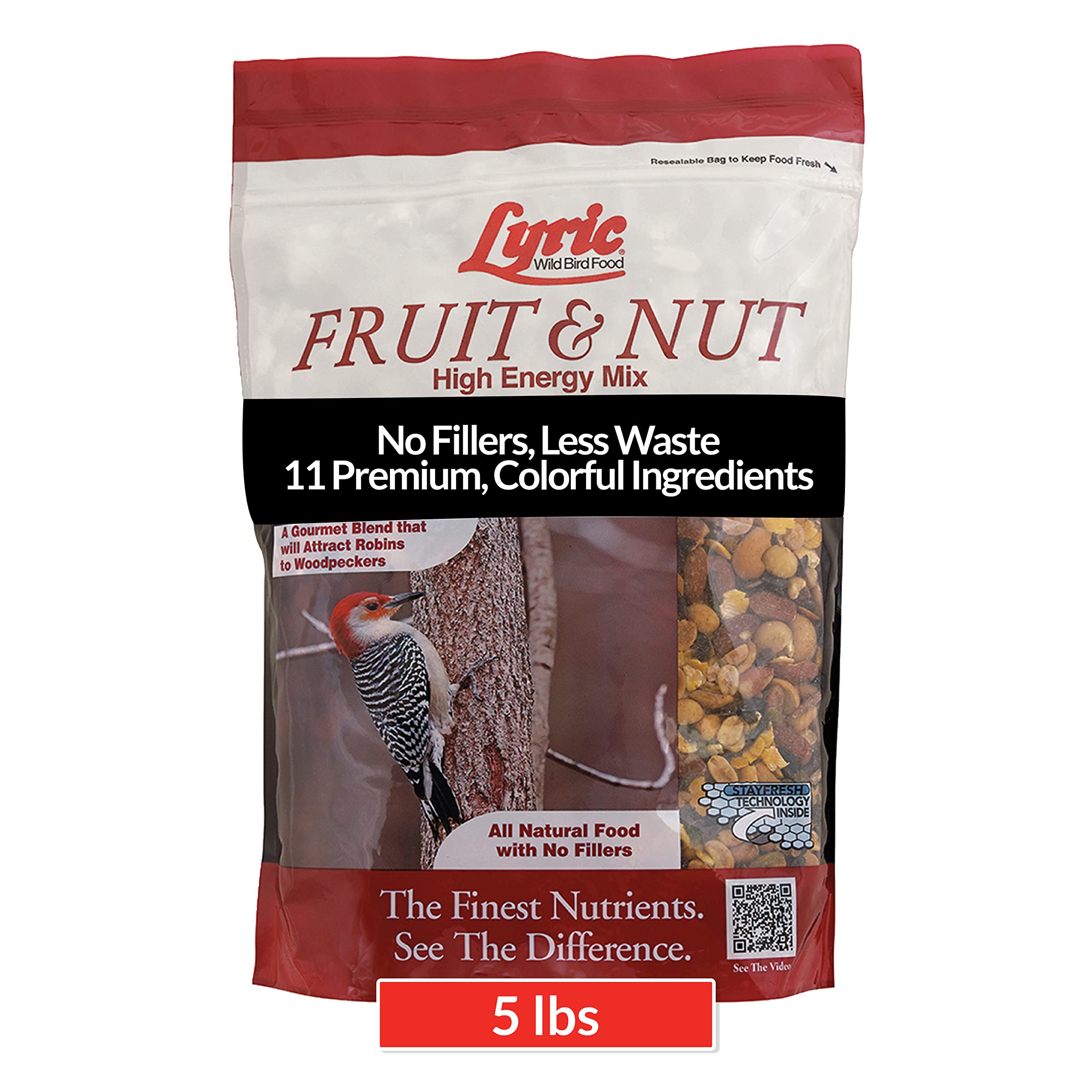 Lyric Fruit and Nut Wild Bird Seed Mix - 5 lb High-Energy Blend for Attracting Songbirds and Woodpeckers