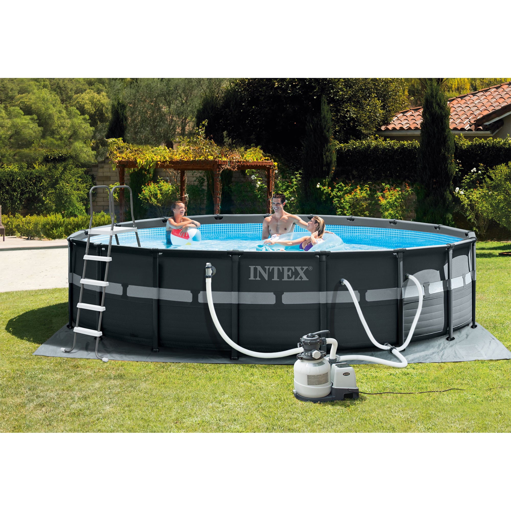 Intex Ultra XTR 18-ft x 18-ft x Steel Panels Round Above-Ground Pool with Filter Pump,Ground Cloth,Pool Cover and Ladder in the Above-Ground Pools department at Lowes.com