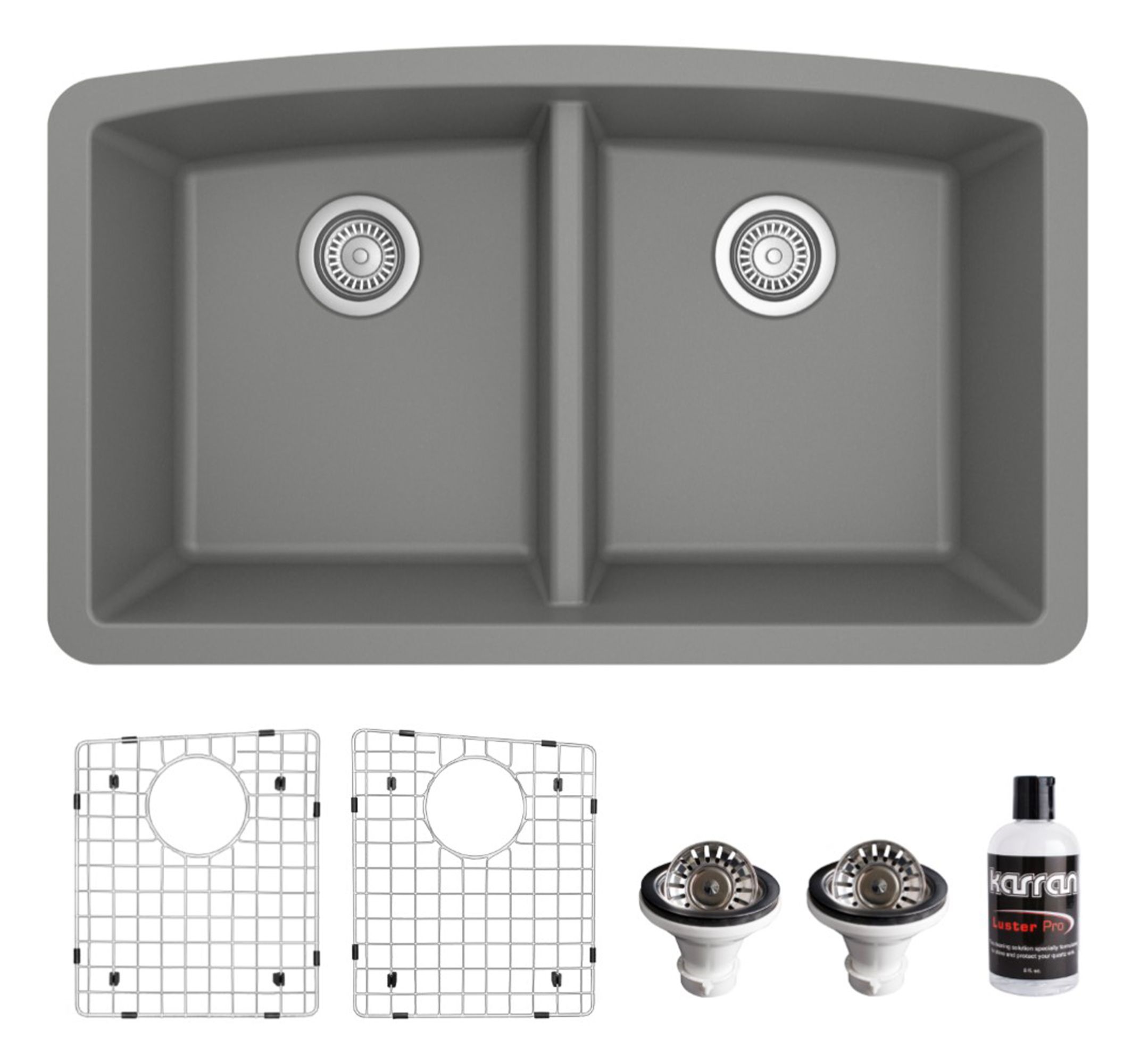 Karran QU-710-GR-PK1 Undermount 32.50-in x 19.50-in Quartz Double equal bowl Kitchen Sink