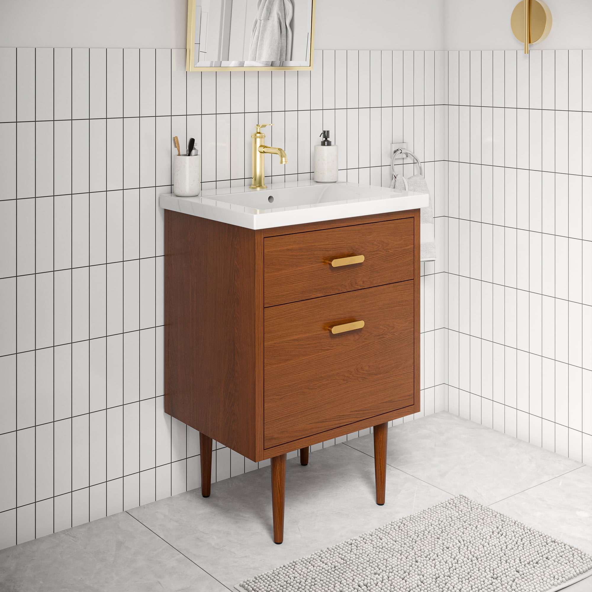 Honey Walnut 30" Freestanding Vanity with Integrated Ceramic Sink