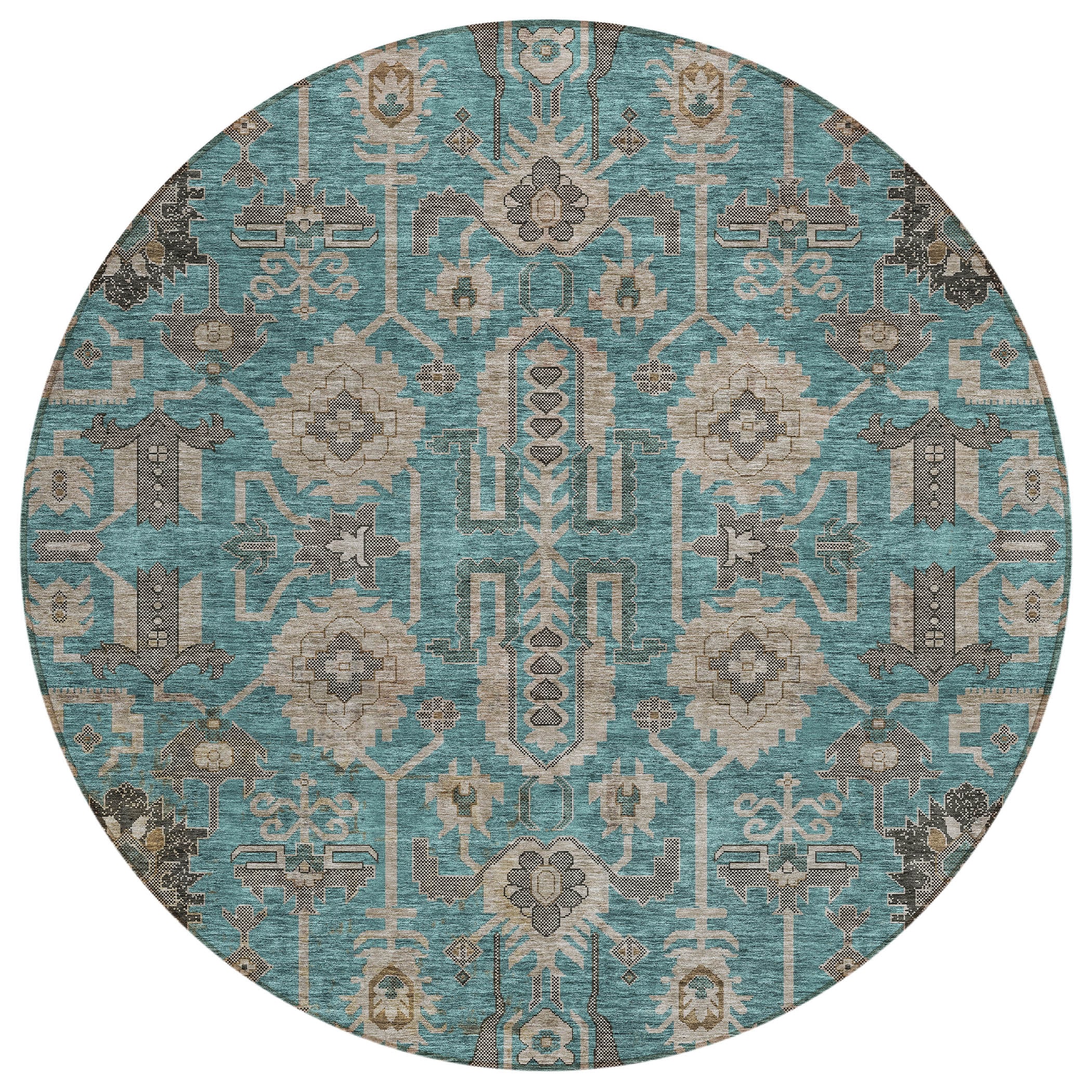 Addison Rugs ACN697TE8RO Chantille ACN697TE 8 x 8 (ft) Polyester Teal Round Indoor/Outdoor Geometric Machine washable Area rug