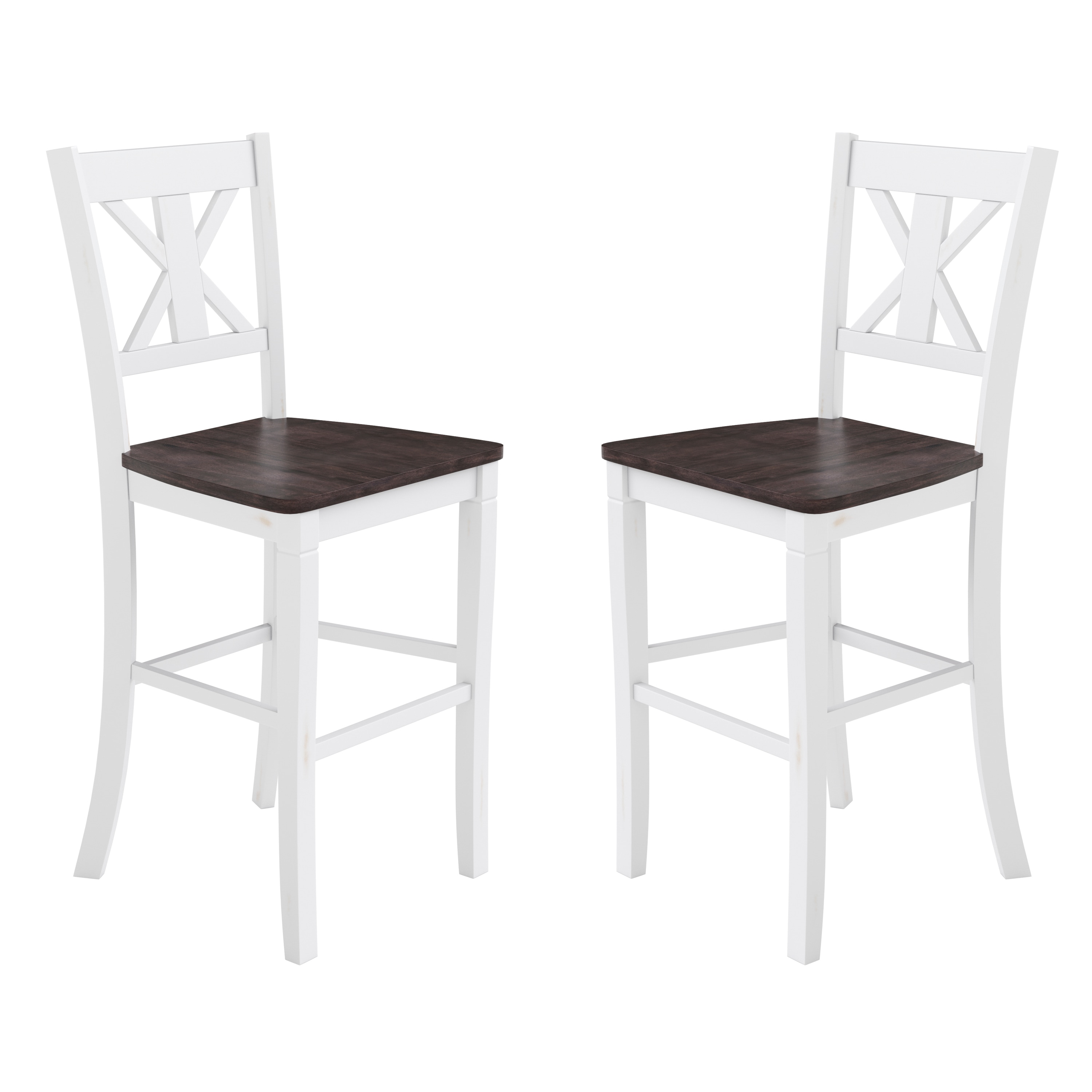 White Wash Solid Wood Cross Back Counter Stools, Set of 2