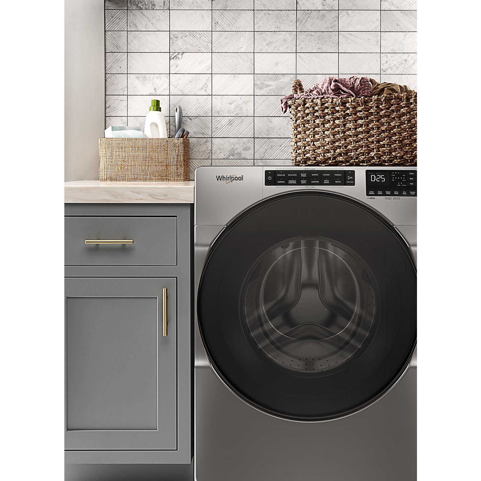 Whirlpool 4.5 cu. ft. Front Load Washer with Steam, Quick Wash Cycle and  Vibration Control Technology in Chrome Shadow WFW5605MC - The Home Depot