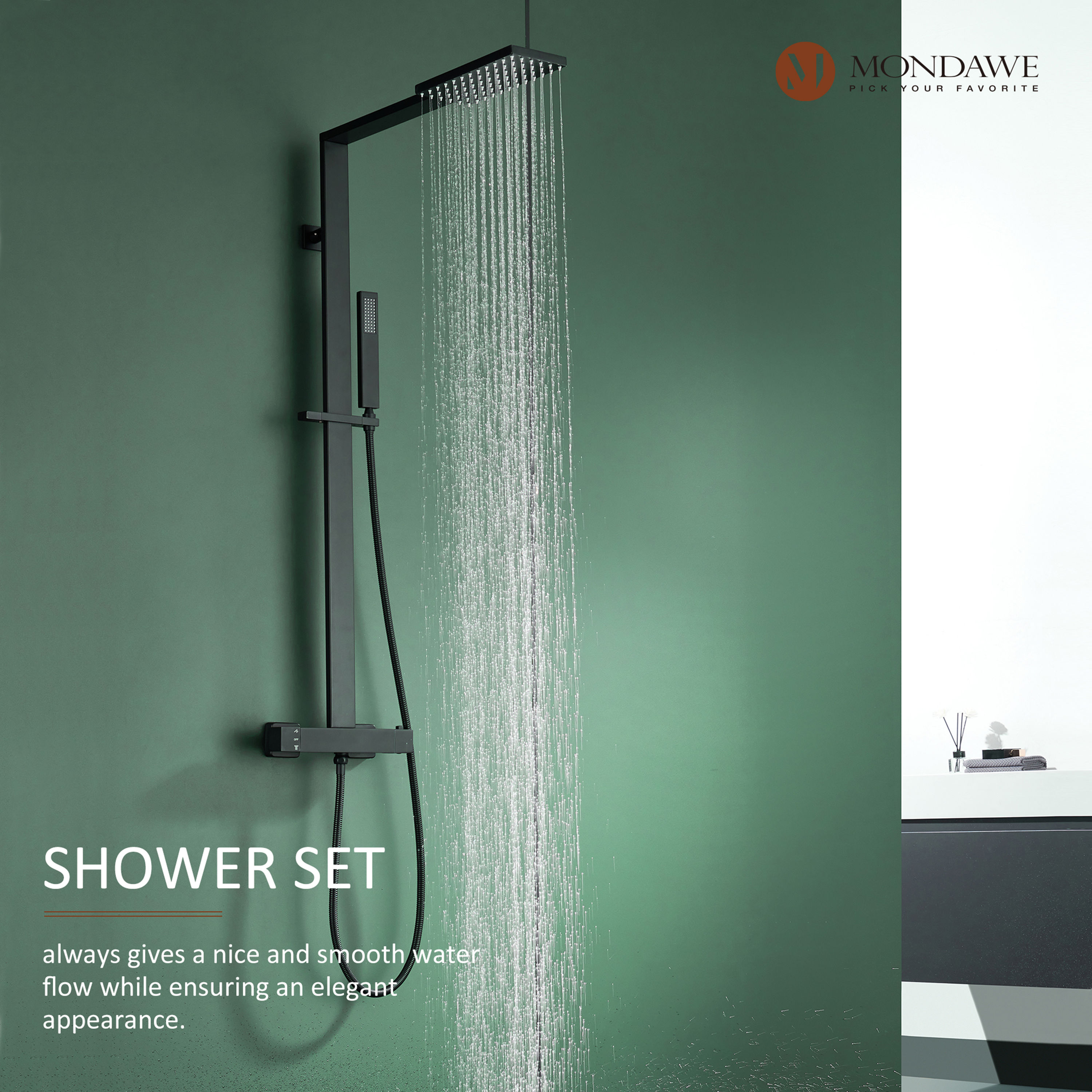 Mondawe Black 2-Spray Shower Kit Dual Shower Heads With Sliding Shower ...