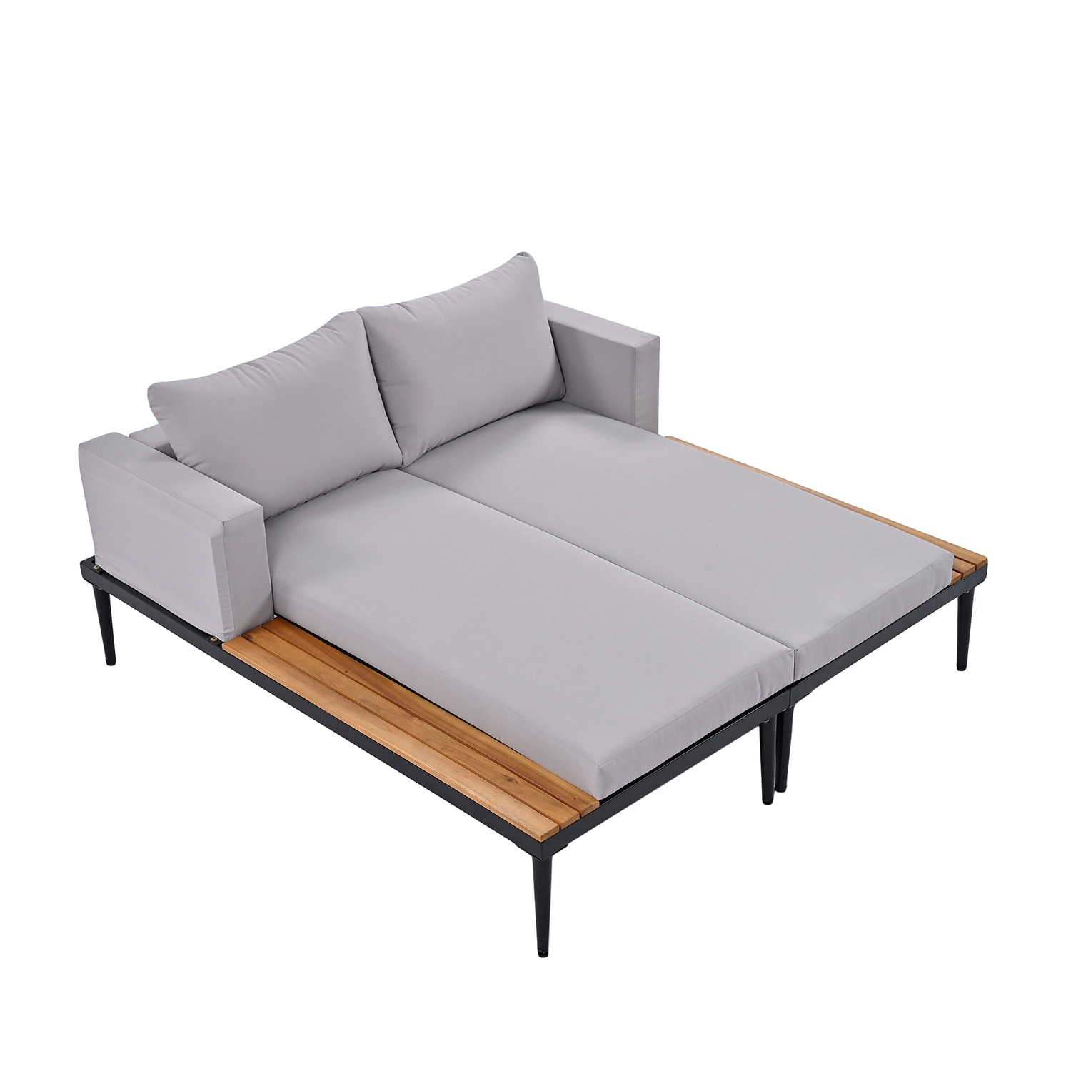 SINOFURN SYA010498GY Outdoor Daybed with Gray Cushions and Iron Frame
