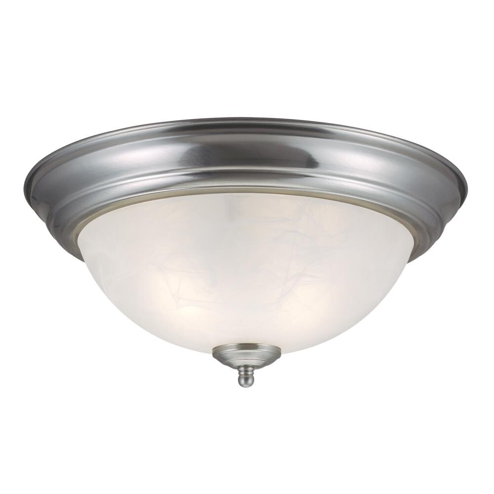 BRUSHED NICKEL 3 LIGHT FLUORESCENT CEILING WITH ALABASTER GLASS 15" X 5.5" 
