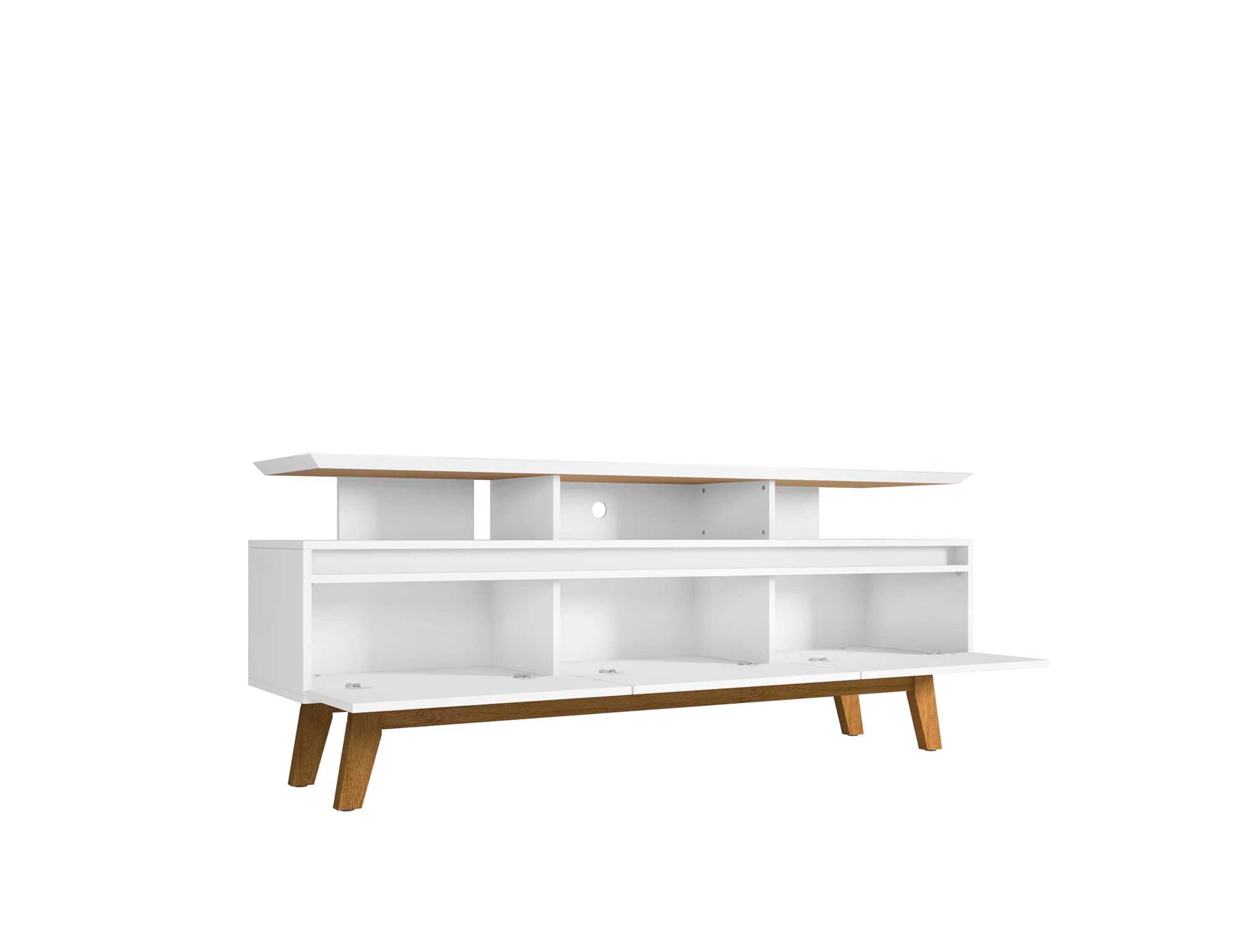 Mid-Century Modern White TV Stand with Open & Concealed Storage, 70.86"