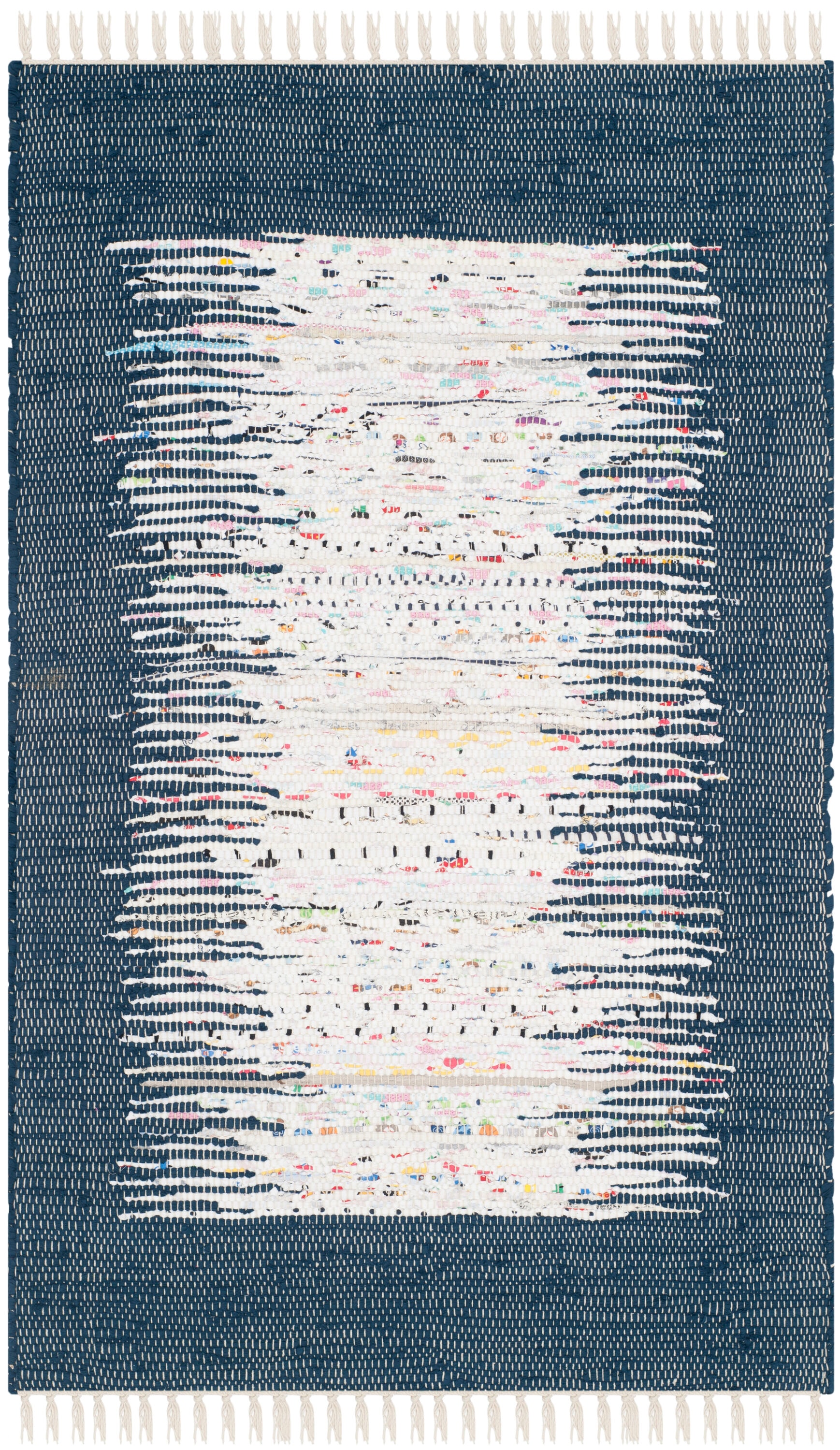 Ivory and Navy Hand Woven Cotton Flatweave Rug 2'6" x 4'