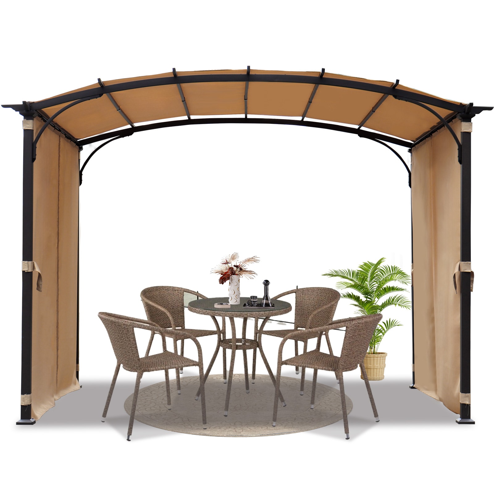 JIMSMAISON BOBYCG01KH 9-ft W x 10-ft 10-in L x 8-ft H Khaki Metal Freestanding Pergola with Canopy