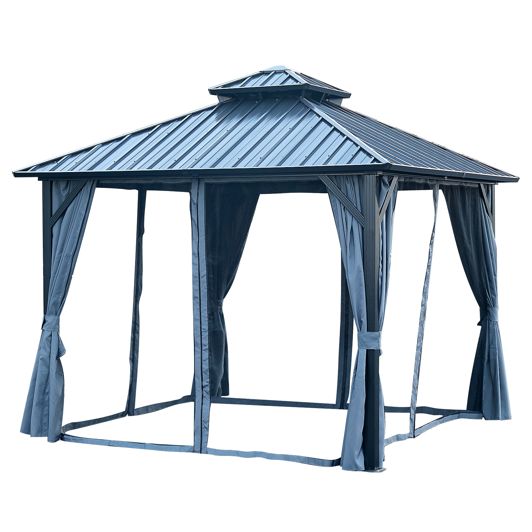 Kahomvis 765-2QP109-02 12-ft x 12-ft Grey Gazebo with Hardtop Roof