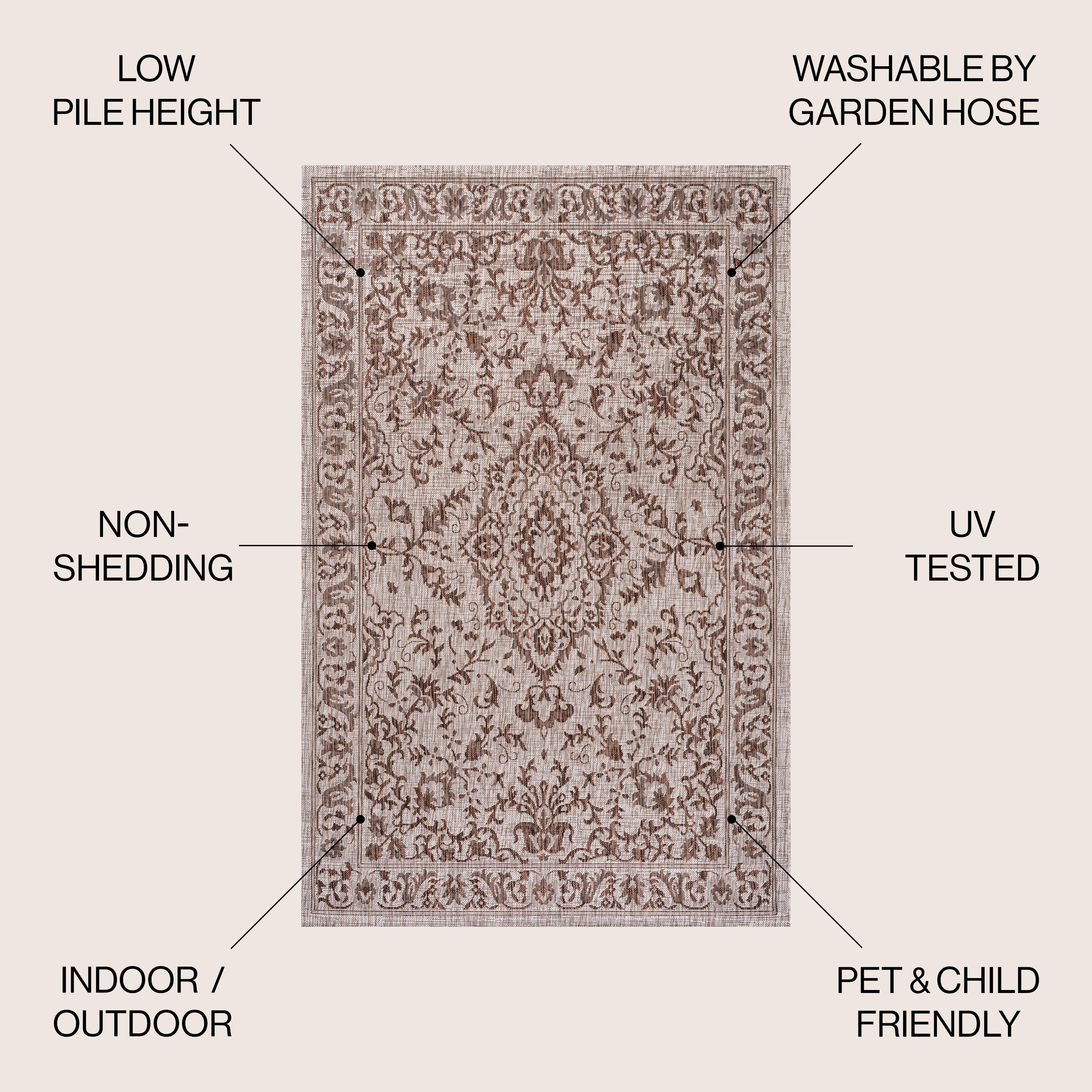Ivory and Brown Medallion 8' x 10' Synthetic Rug