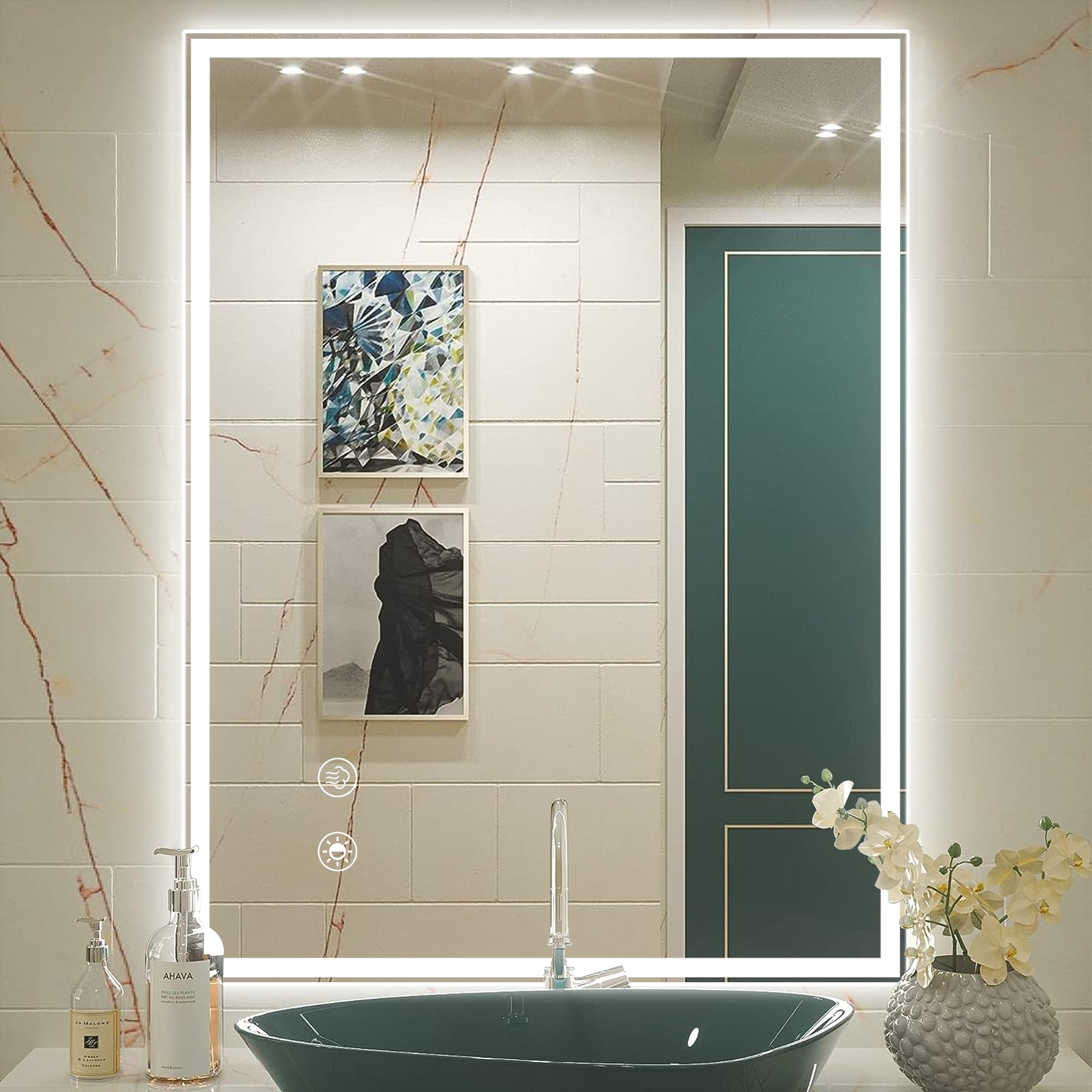 WELLFOR AMBK-A4030 32-Inches x 24-Inches Polished Frameless Rectangle Dimmable LED Lighted Fog Free Bathroom Vanity Mirror ( Silver )