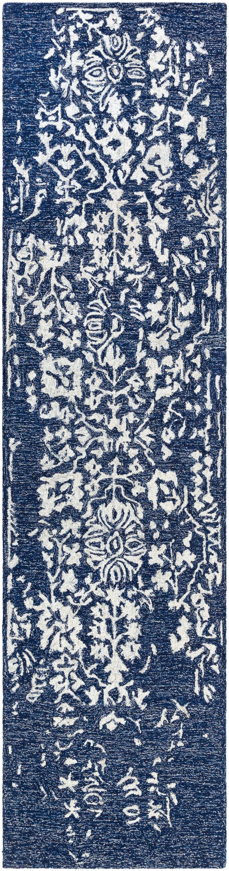 Livabliss GND2311-2610 Granada 2 x 10 (ft) Tufted Wool Dark Blue Rectangular Indoor Medallion Oriental Runner rug