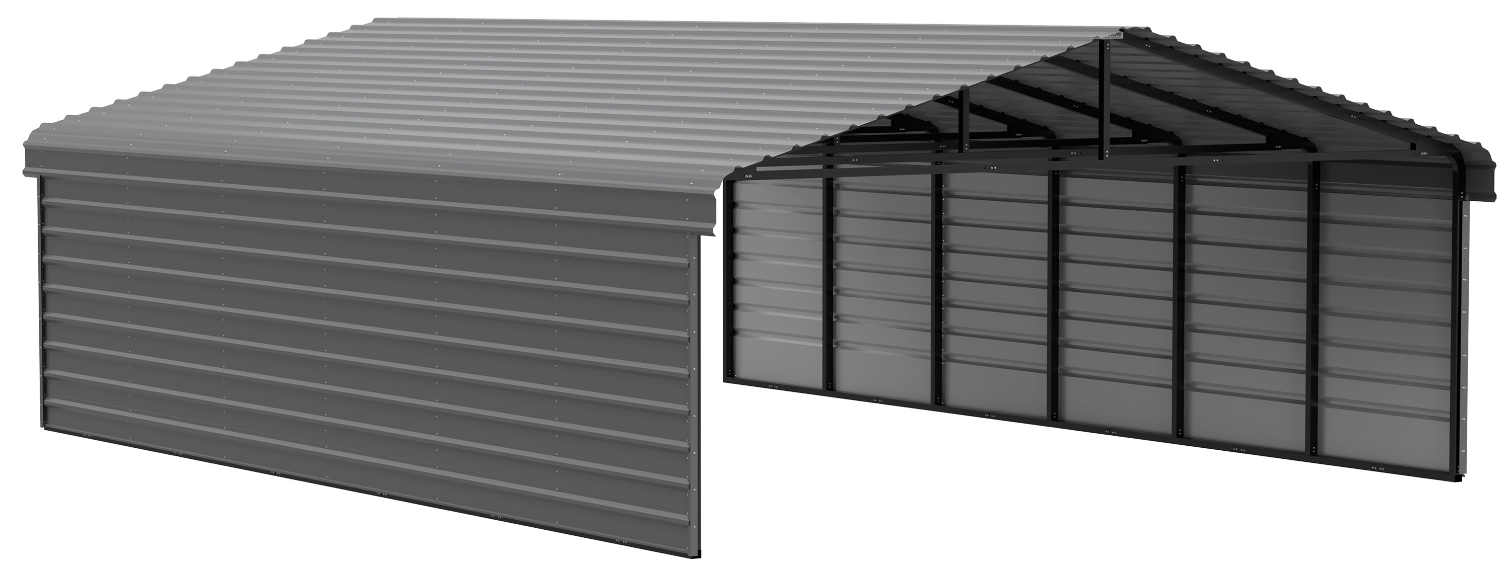 Arrow CPHC202907ECL2 20-ft W x 29-ft L x 7-ft H Charcoal with 2 Side Wall Kits Metal Carport with Metal Roof