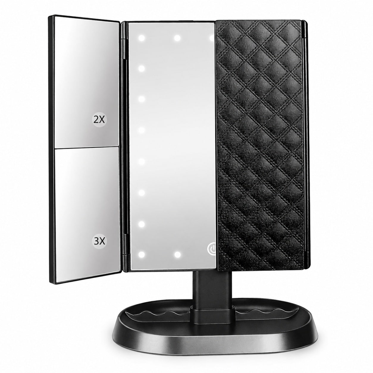 Lukvuzo  Trifold Lighted Vanity Makeup Mirror with 21 LED Lights Touch Screen Dimming Magnification Large Storage Base Gift for Women